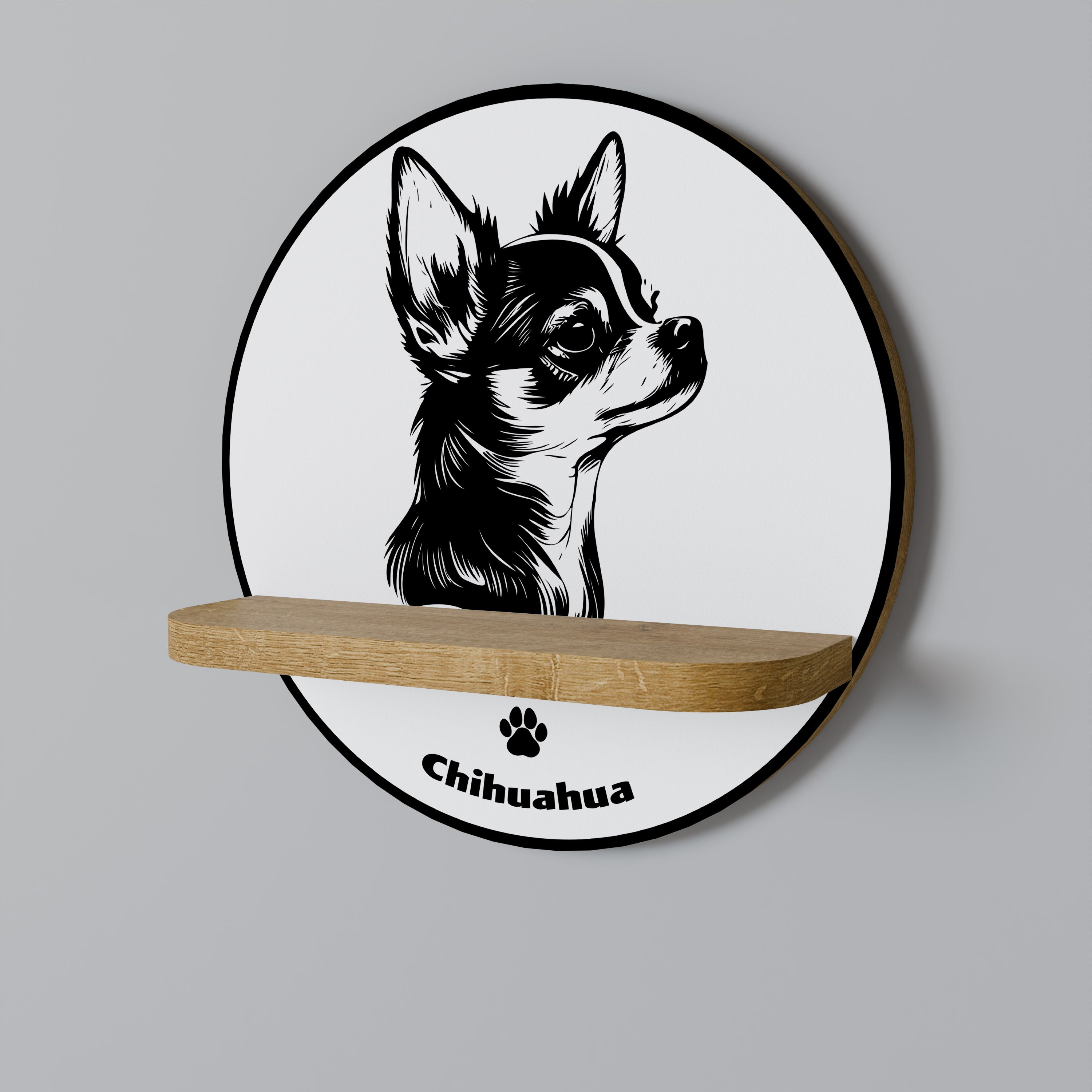 CHIHUAHUA DOG Rundes Kunstregal in Eichenoptik