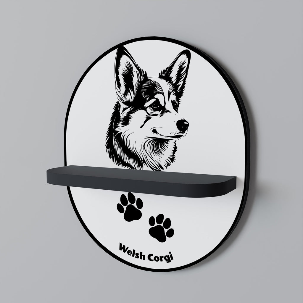 WELSH CORGI PEMBROKE Ovales Kunstregal in Schwarz