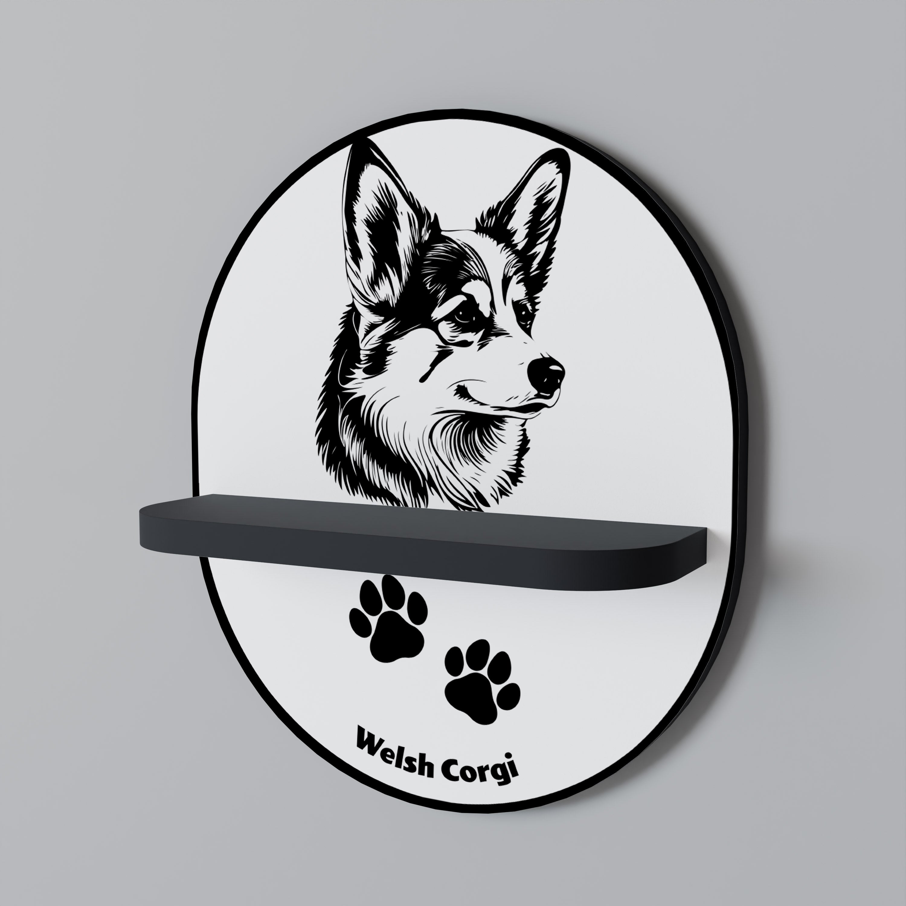 WELSH CORGI PEMBROKE Ovales Kunstregal in Schwarz