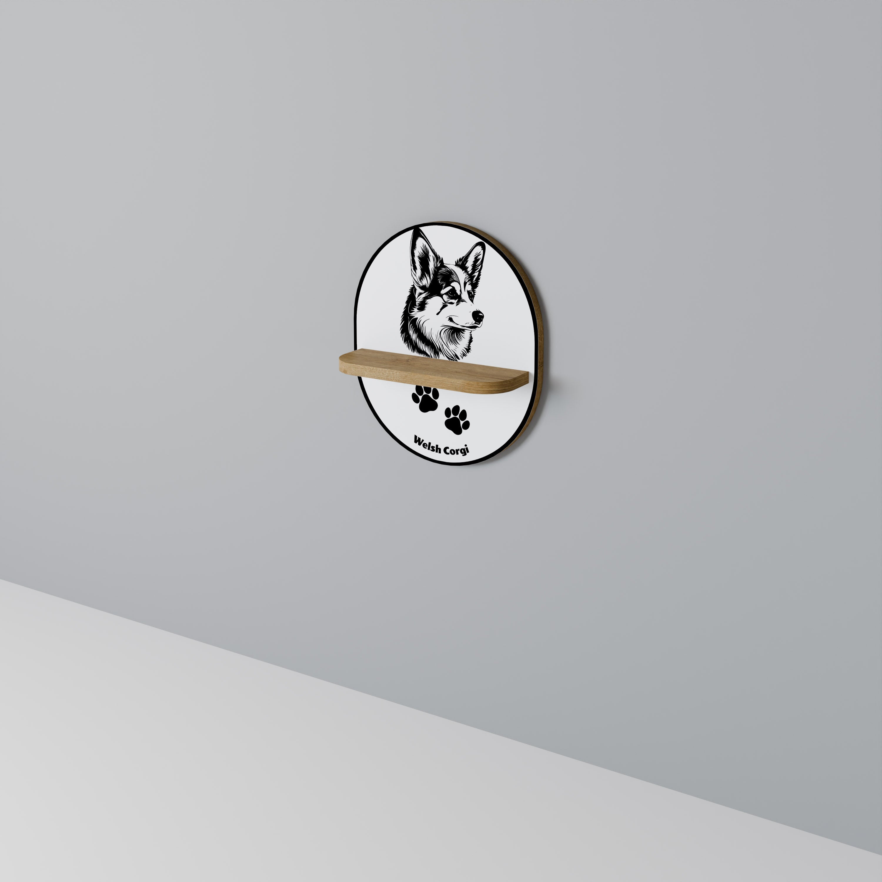 Ovales Kunstregal „WELSH CORGI PEMBROKE“ in Eichenoptik