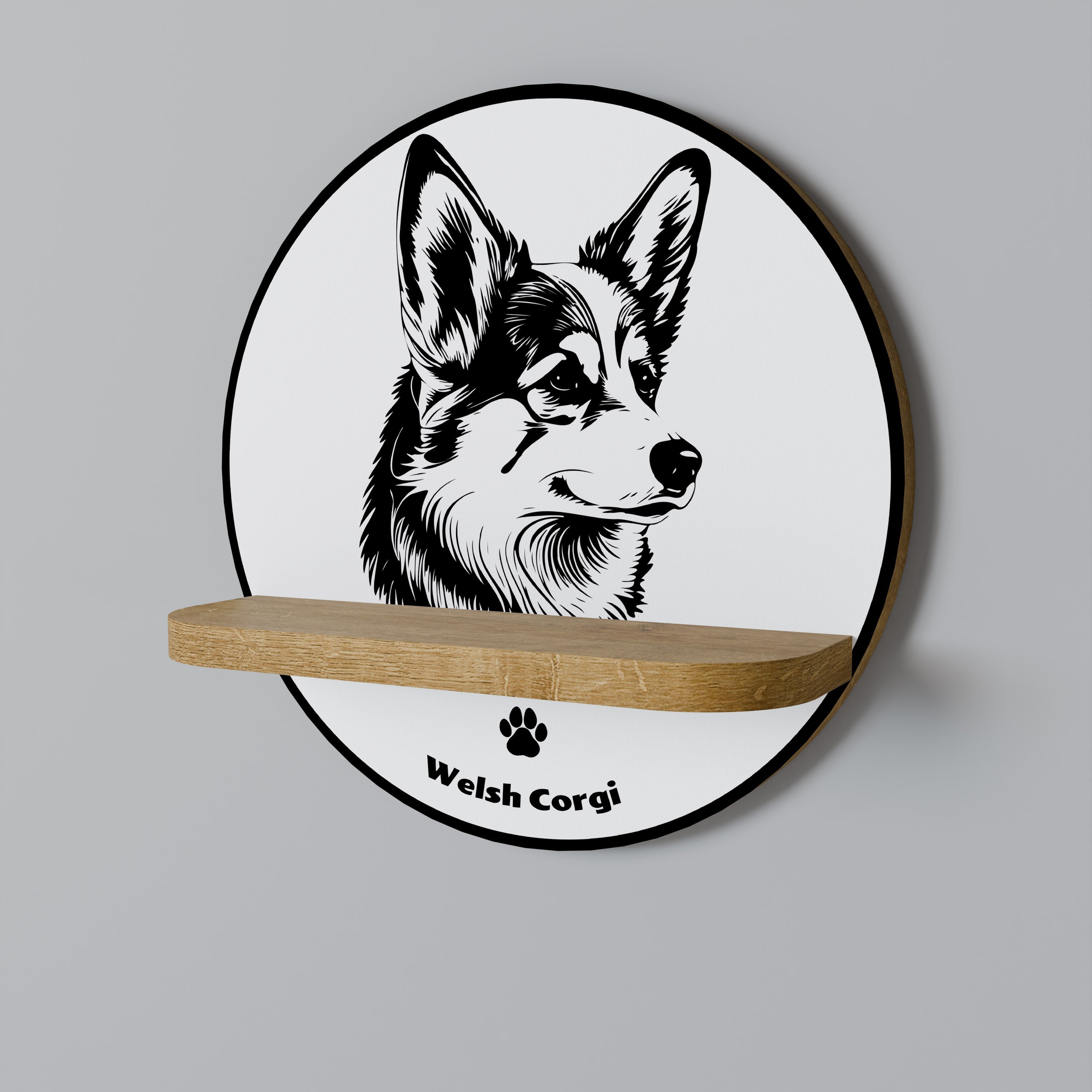 WELSH CORGI PEMBROKE, rundes Kunstregal in Eichenoptik