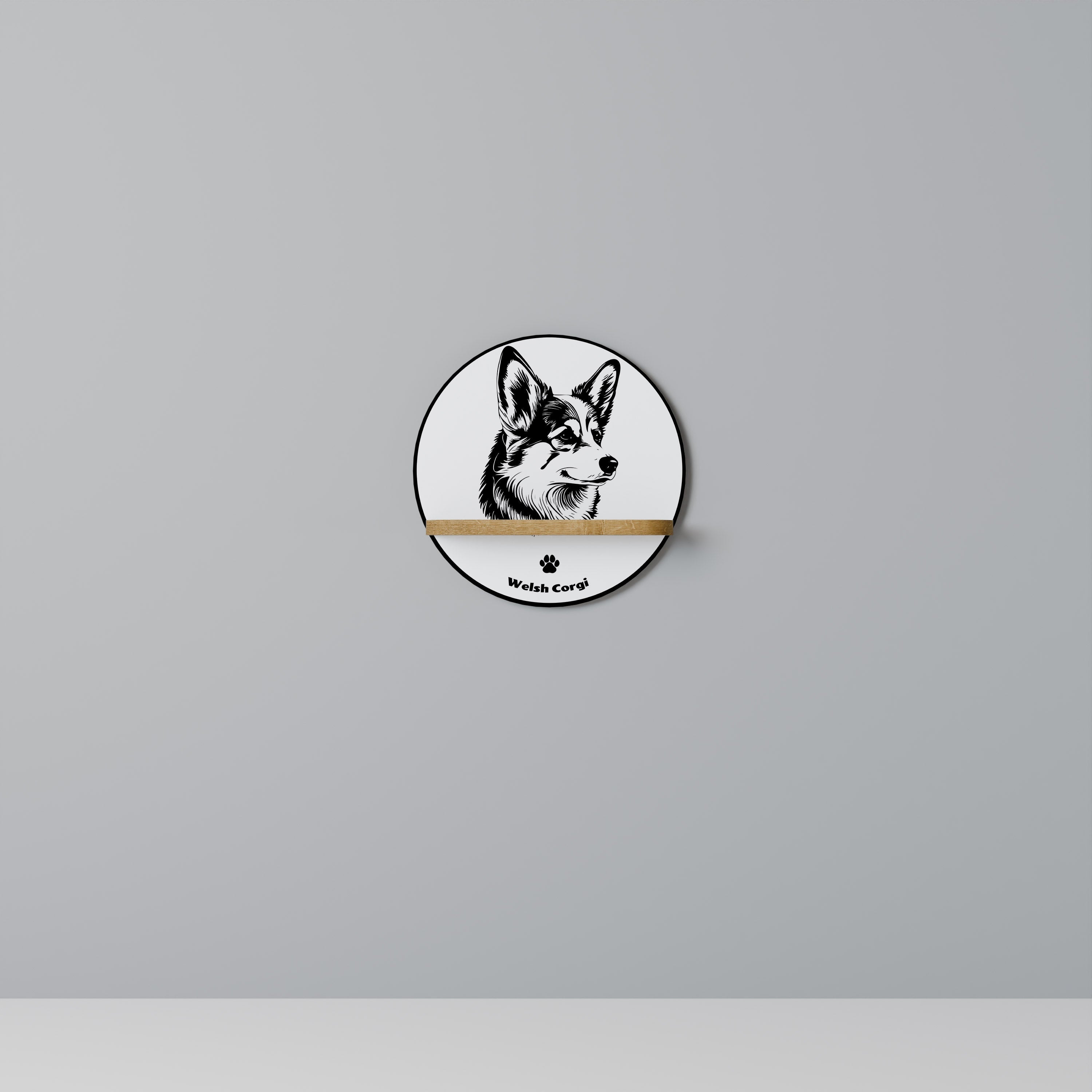 WELSH CORGI PEMBROKE, rundes Kunstregal in Eichenoptik