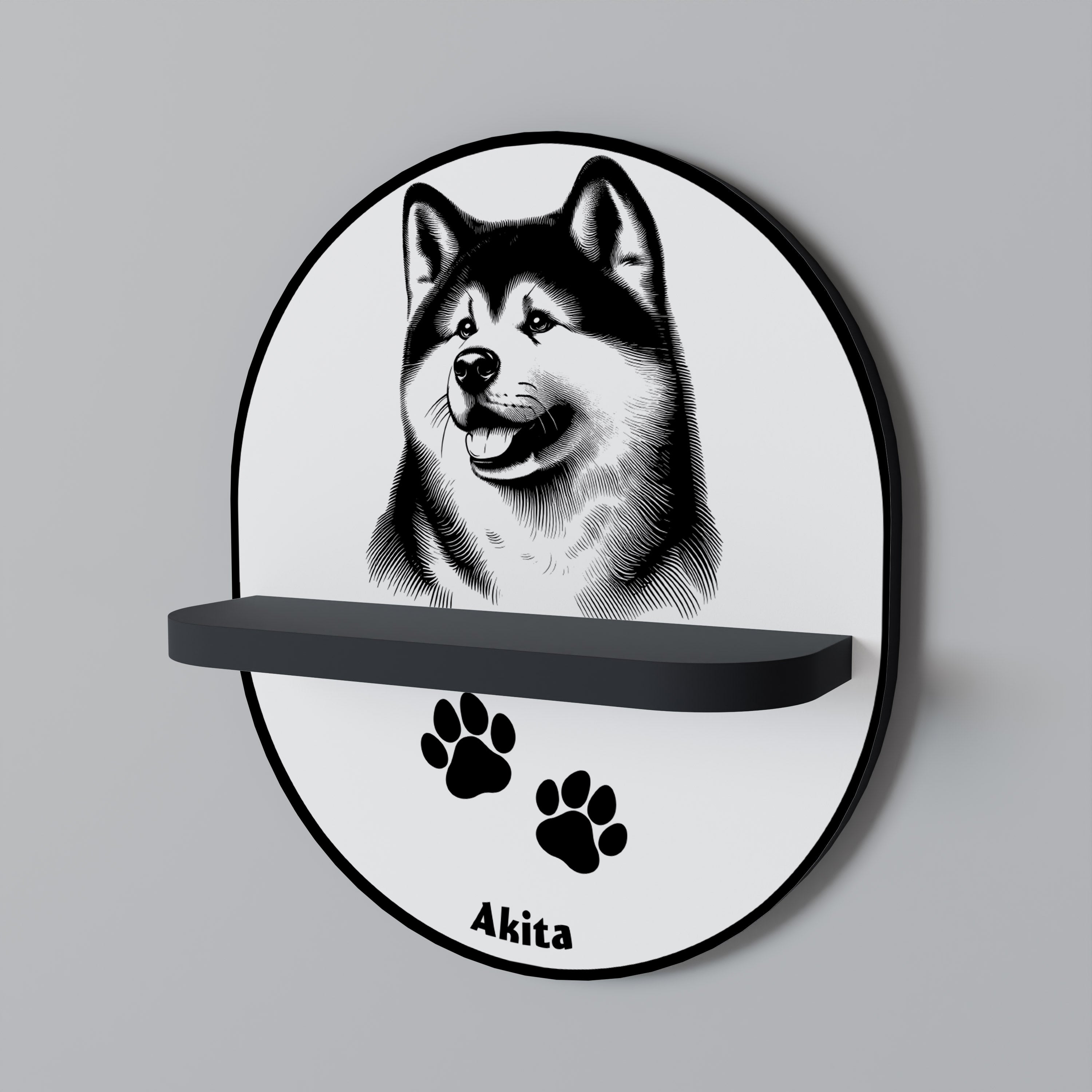 Ovales Kunstregal „AKITA DOG“ in Schwarz