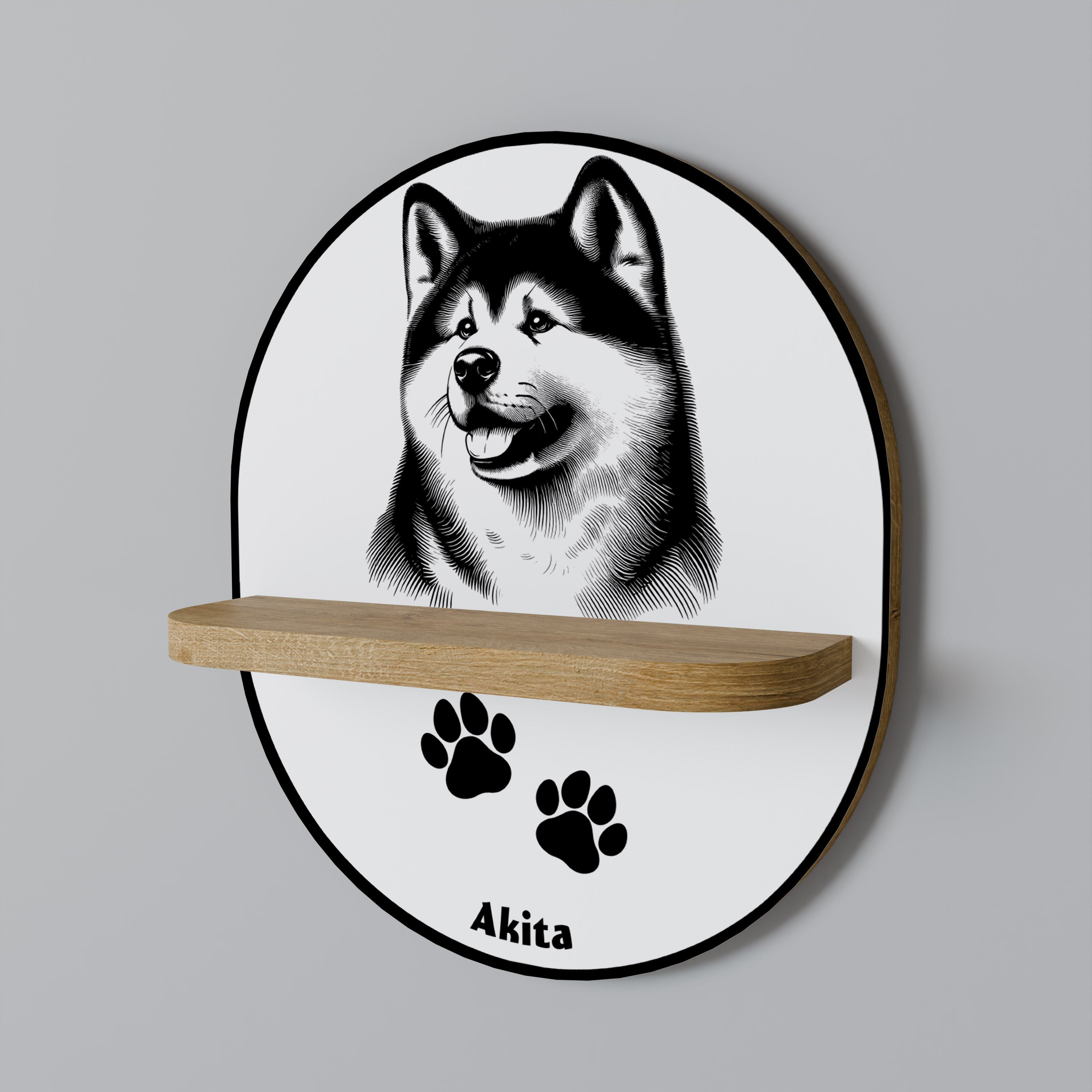 Ovales Kunstregal „AKITA DOG“ in Eichenoptik