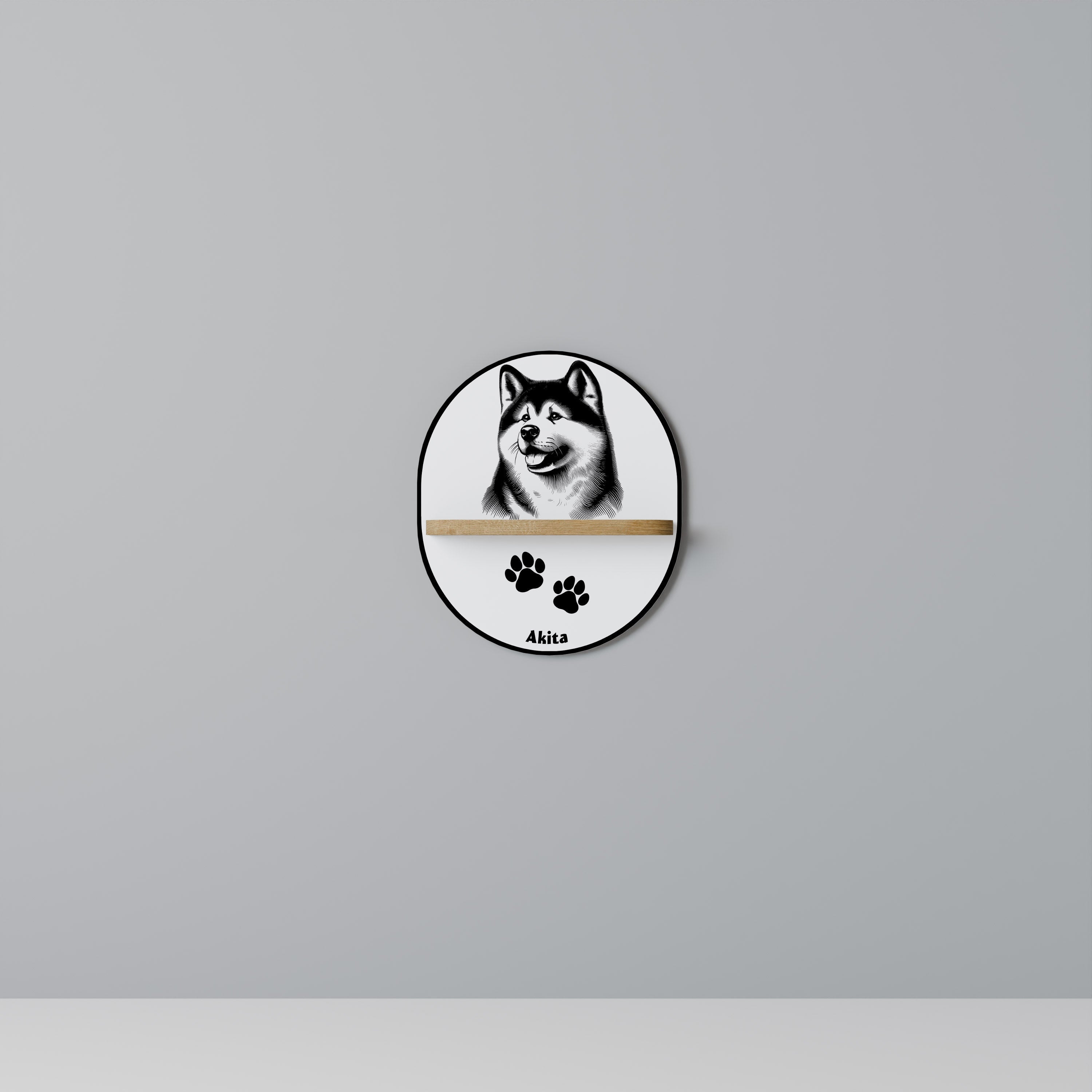 Ovales Kunstregal „AKITA DOG“ in Eichenoptik