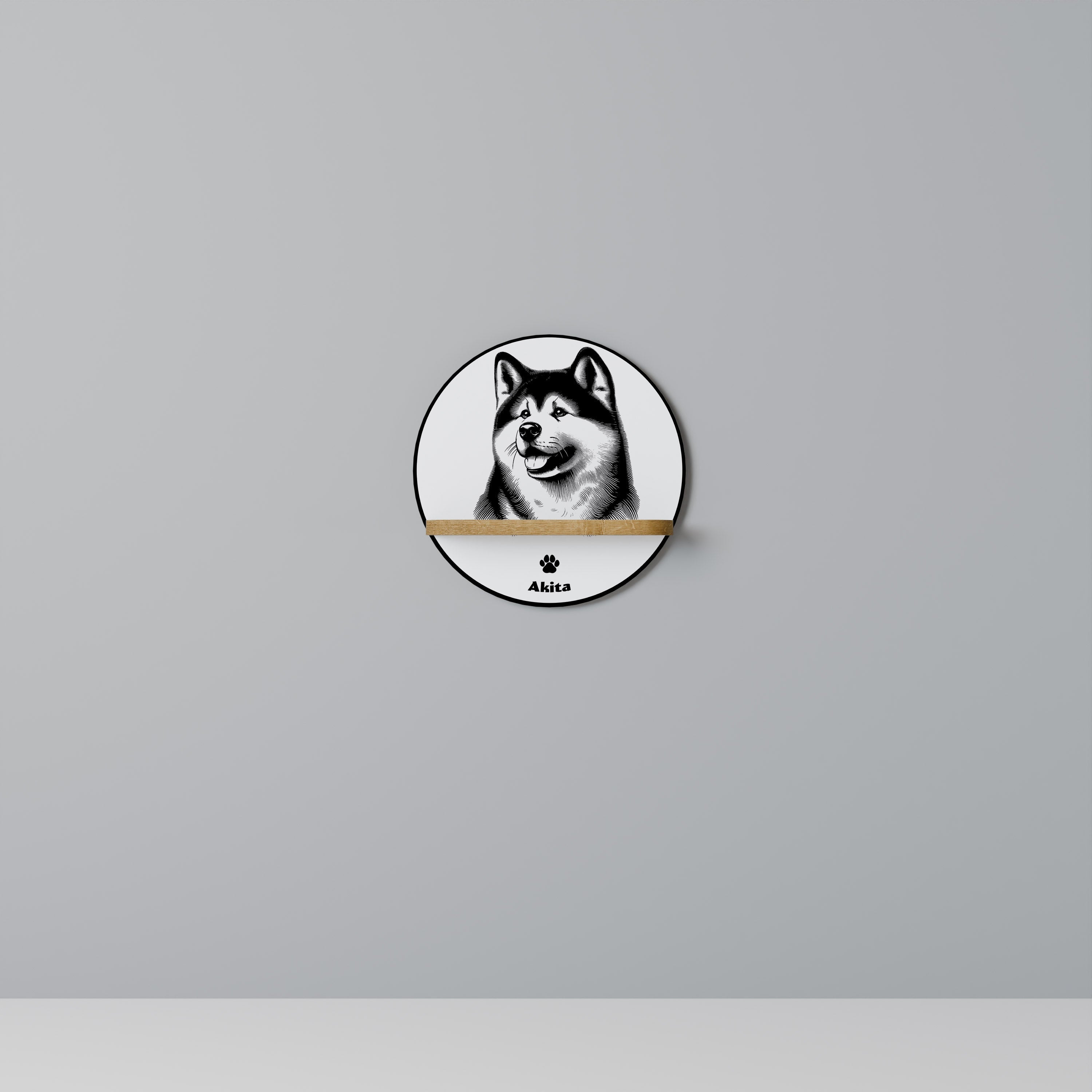 AKITA DOG Rundes Kunstregal in Eichenoptik