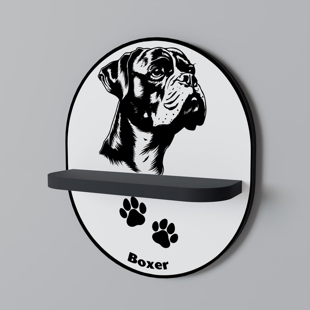 Ovales Kunstregal mit Boxerhund-Motiv in Schwarz