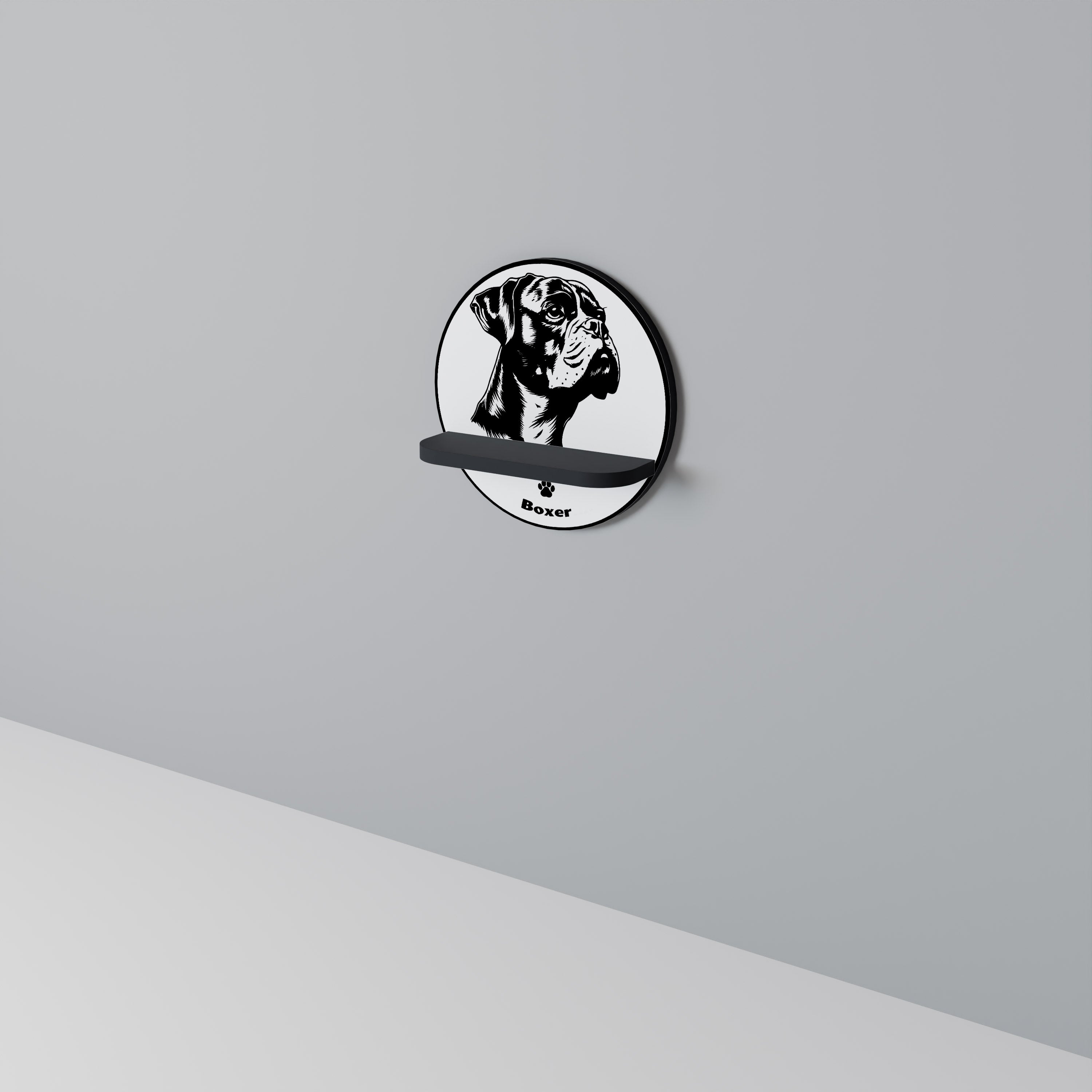 BOXER DOG Rundes Kunstregal in Schwarz