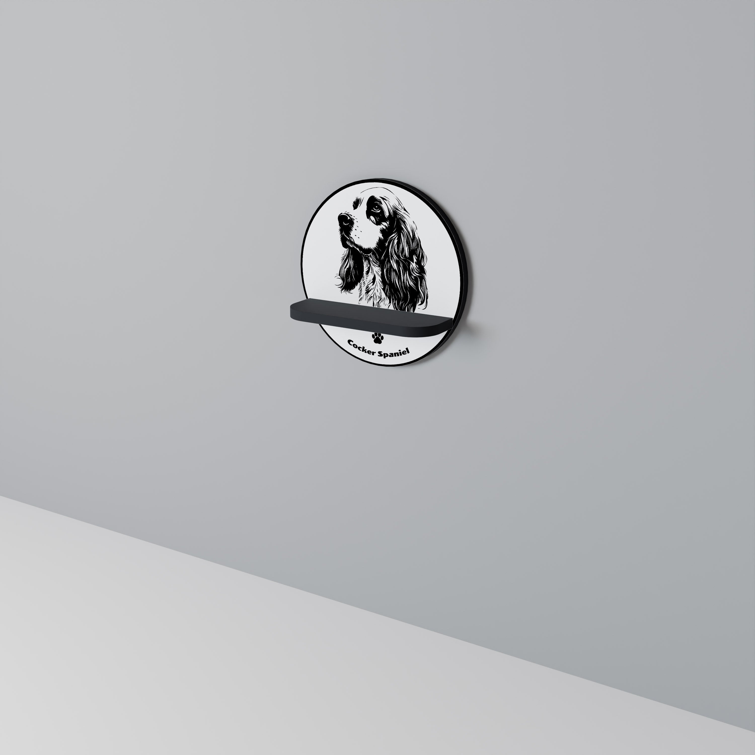 ENGLISH COCKER SPANIEL Rundes Kunstregal in Schwarz