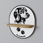 DACHSHUND DOG Oval Art Shelf In Oak Effect