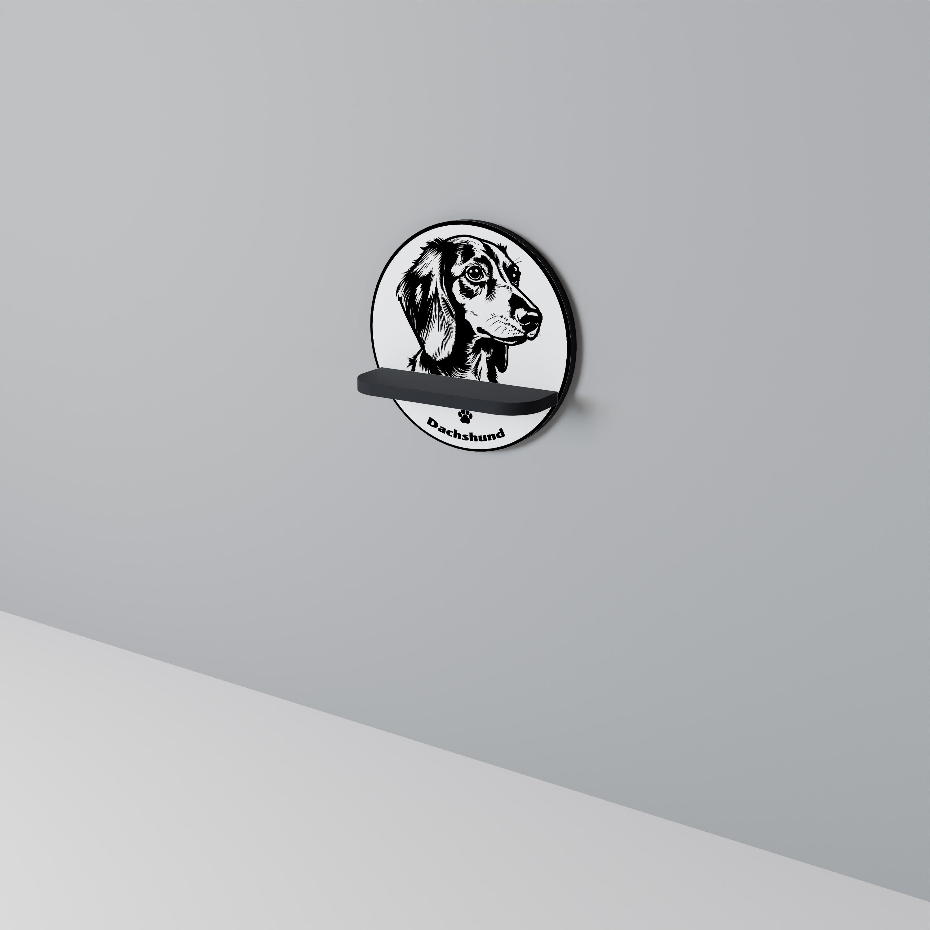 DACHSHUND DOG Rundes Kunstregal in Schwarz