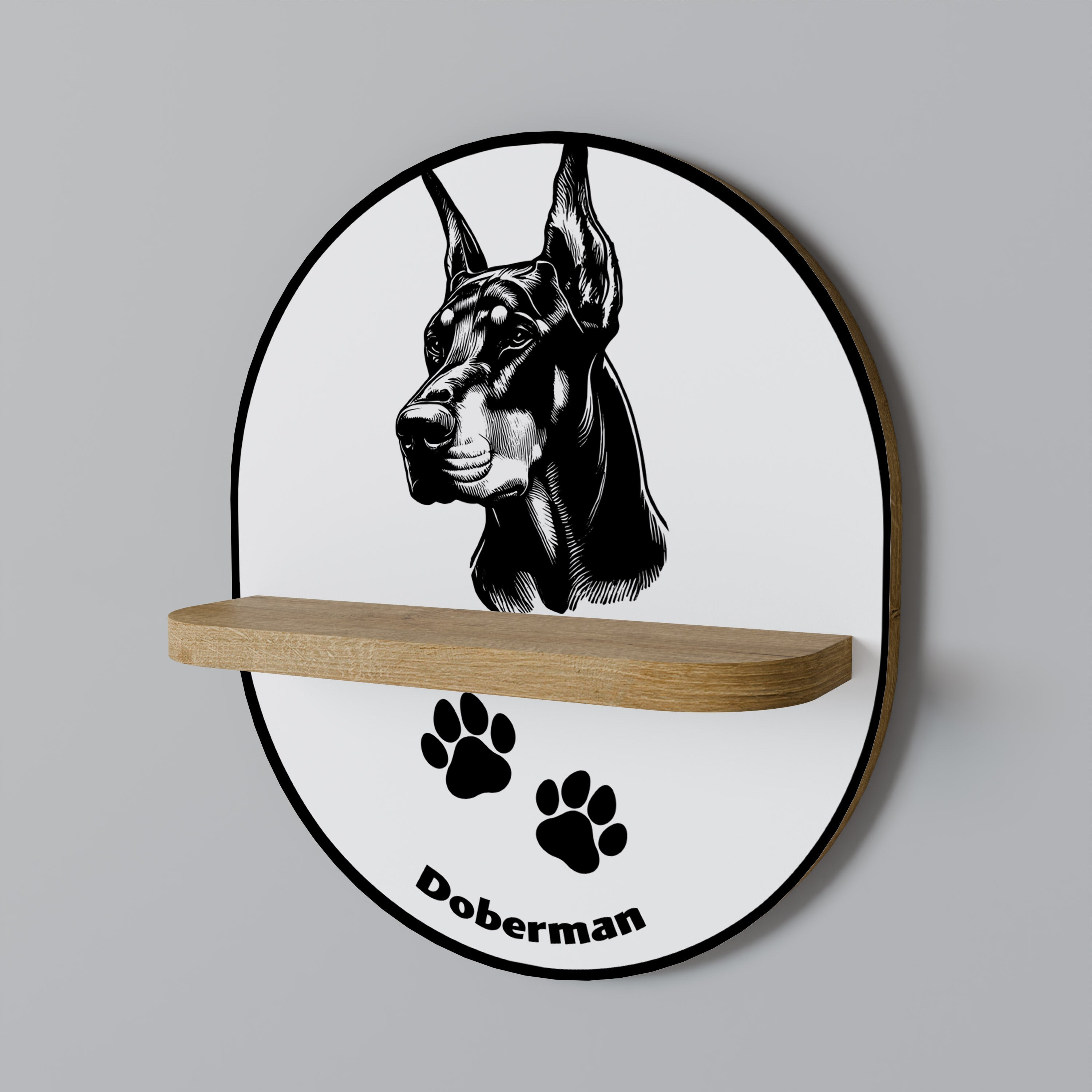 Ovales Kunstregal DOBERMANN-HUND in Eichenoptik
