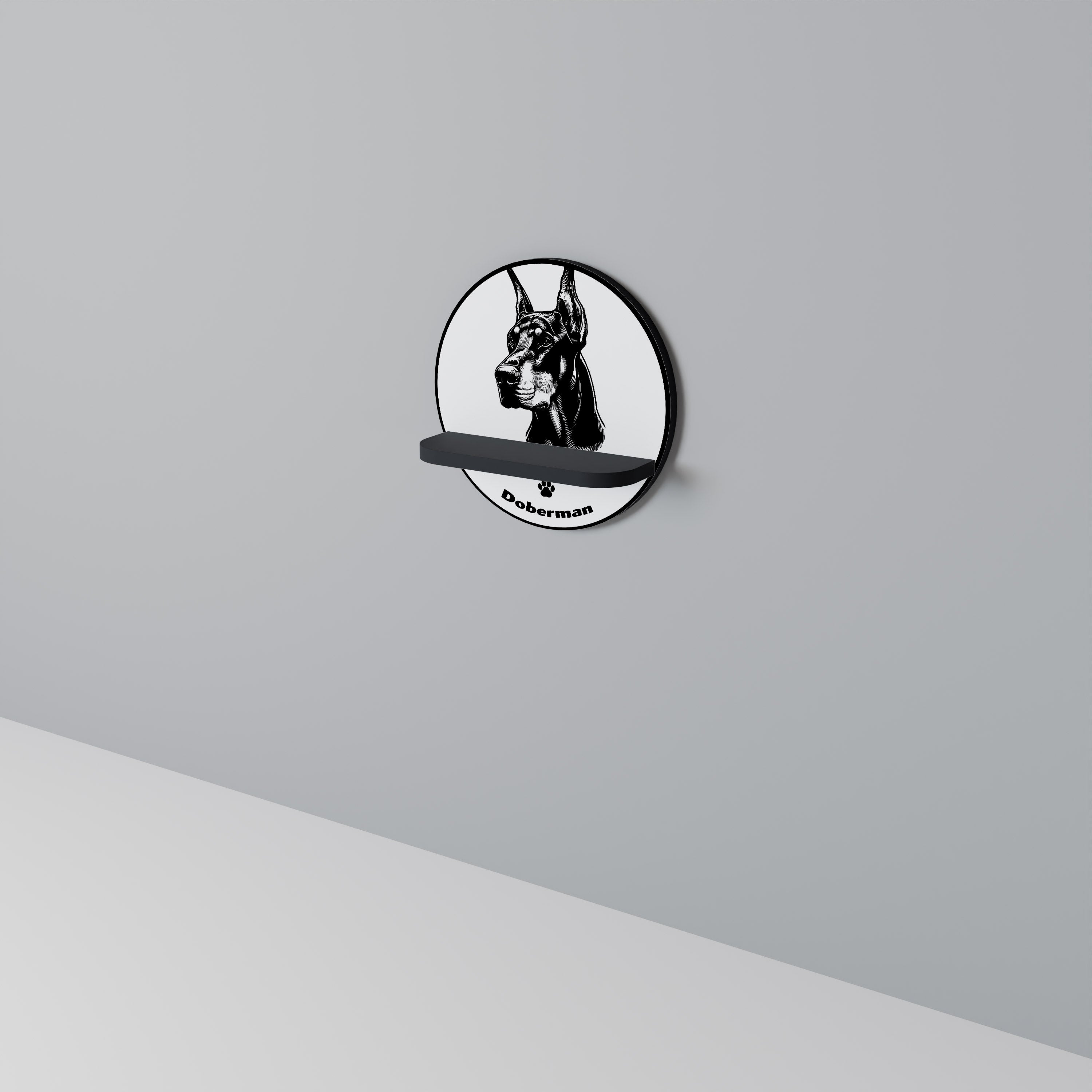 DOBERMAN DOG Rundes Kunstregal in Schwarz