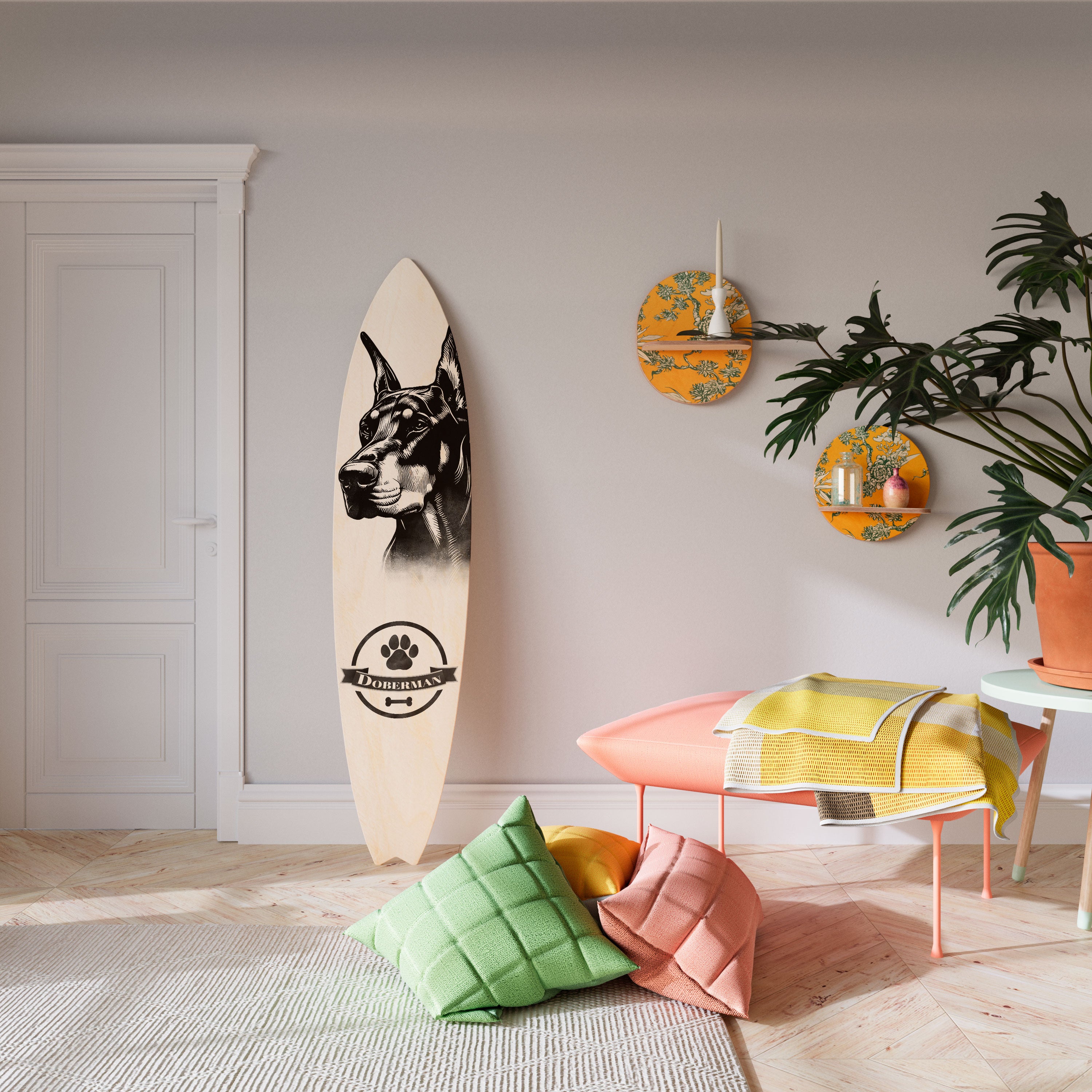 DOBERMAN DOG Deko-Surfboard