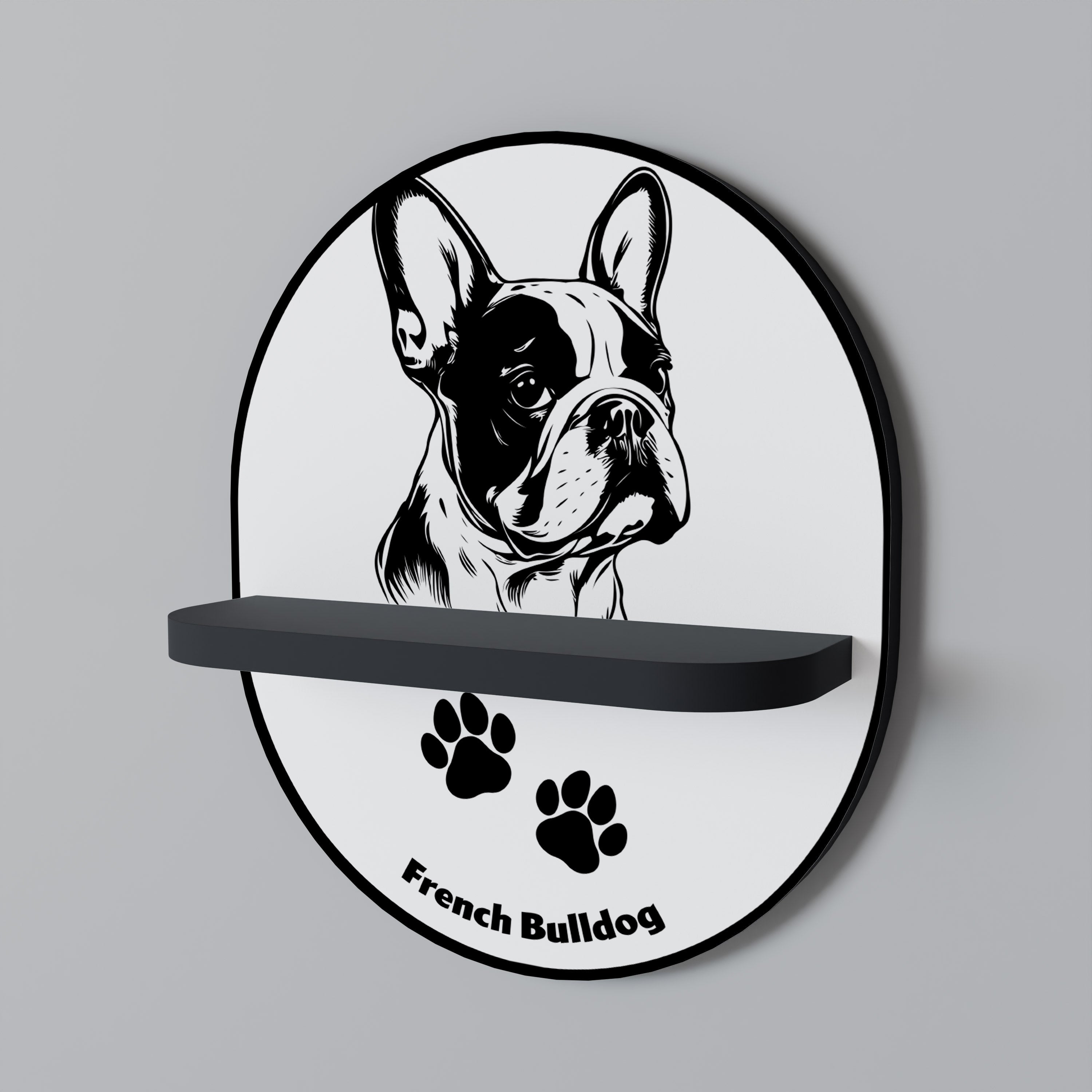 Ovales Kunstregal „Französische Bulldogge“ in schwarzem Finish