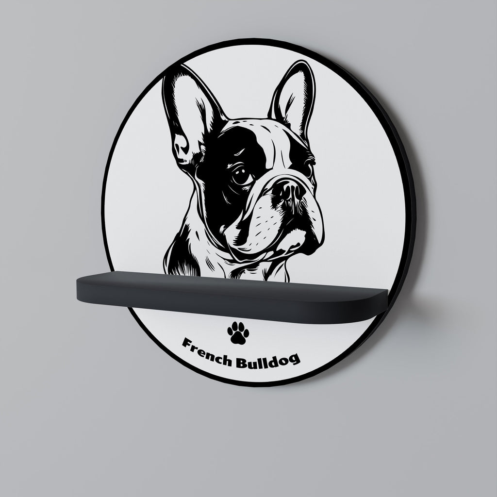 FRENCH BULLDOG Rundes Kunstregal in Schwarz