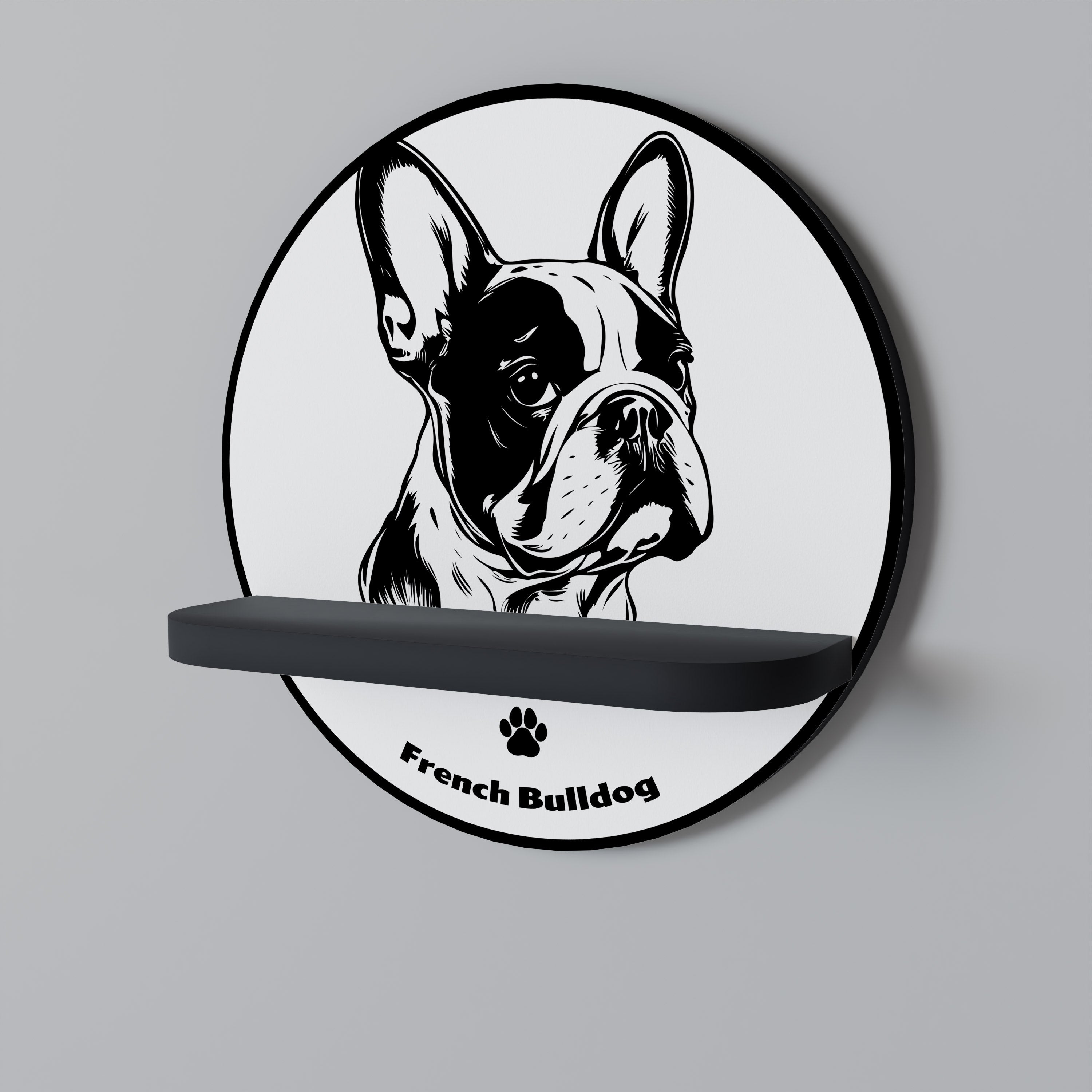 FRENCH BULLDOG Rundes Kunstregal in Schwarz