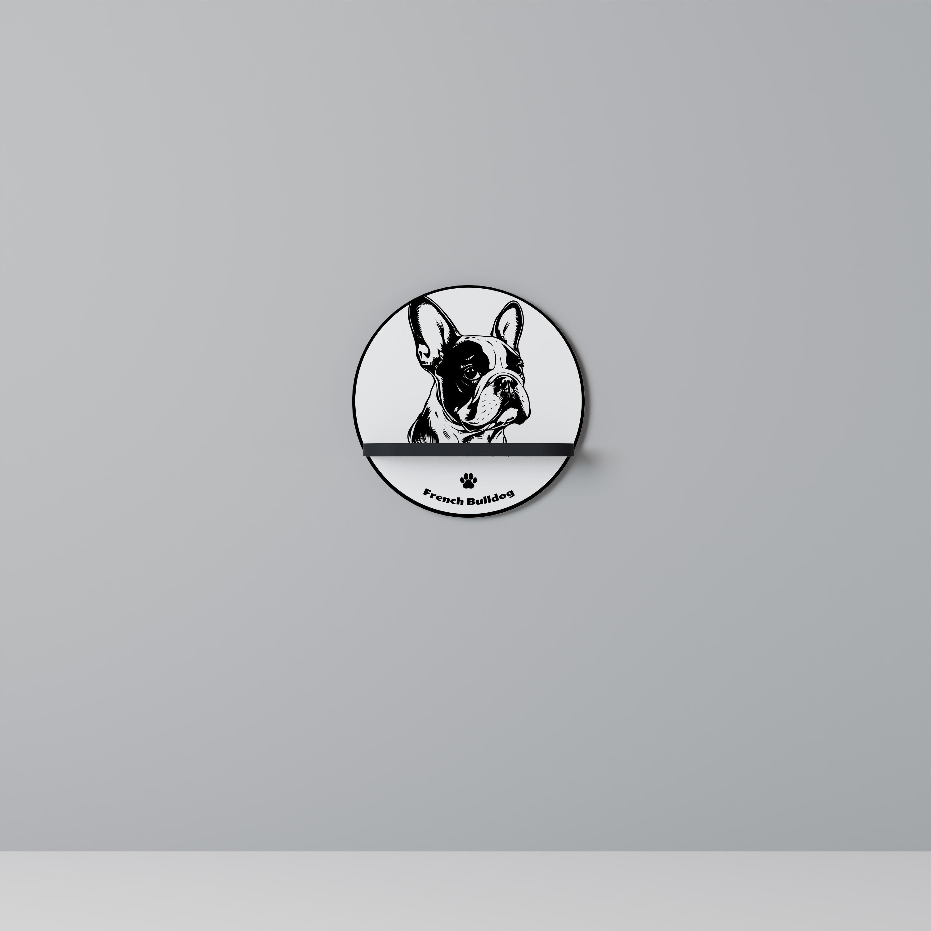 FRENCH BULLDOG Rundes Kunstregal in Schwarz