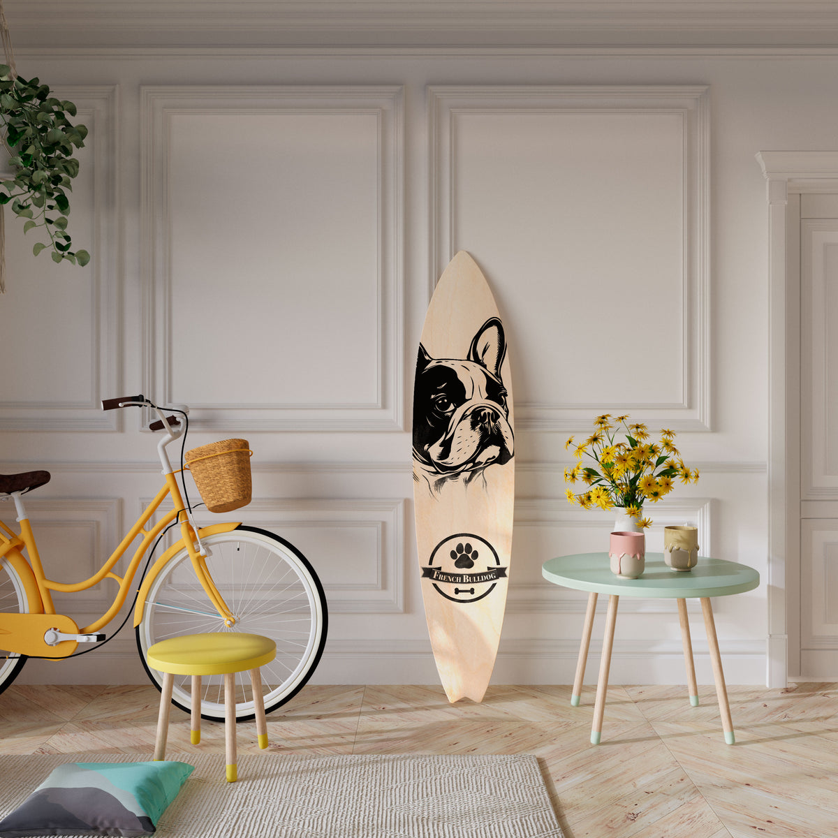 FRENCH BULLDOG Deko-Surfboard