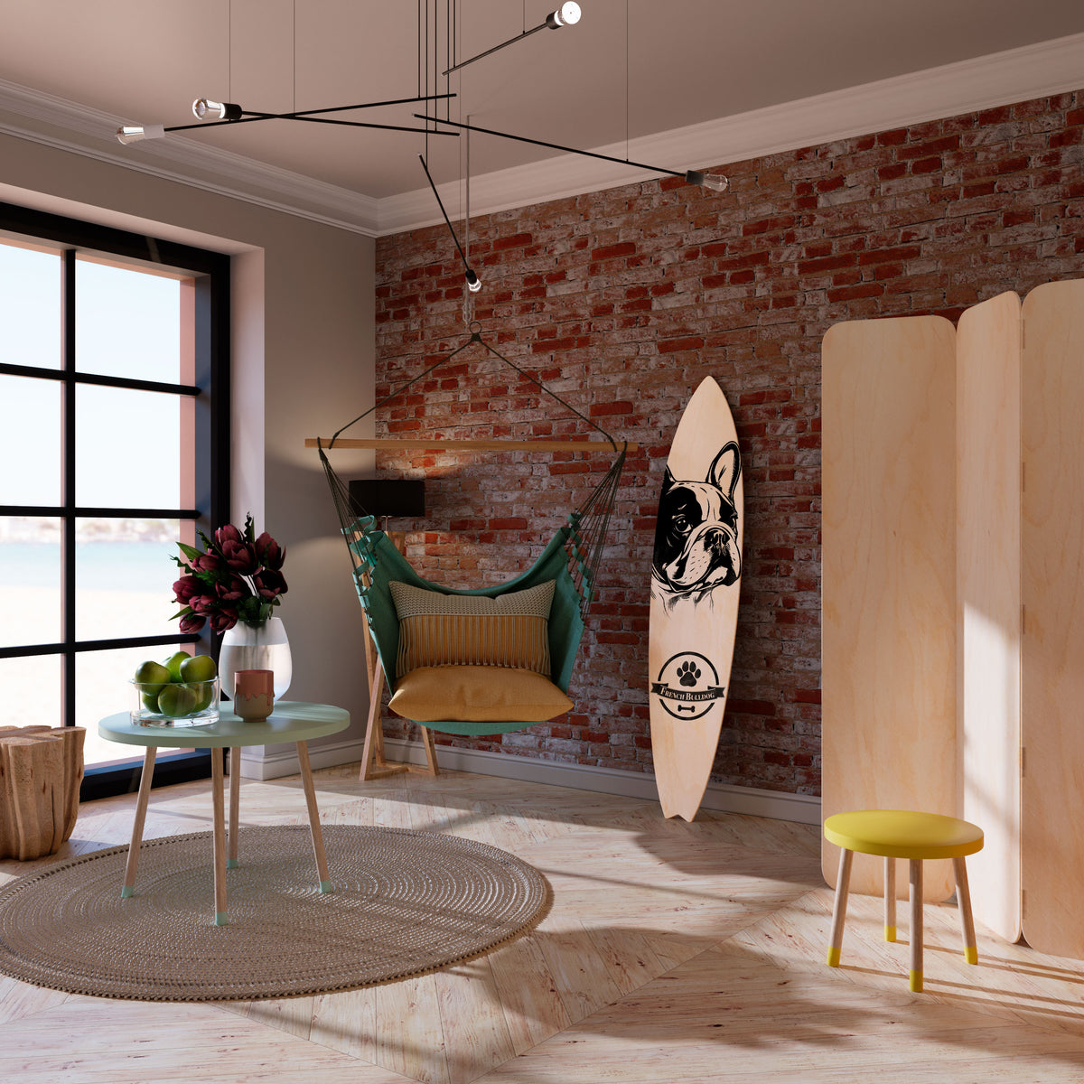 FRENCH BULLDOG Deko-Surfboard