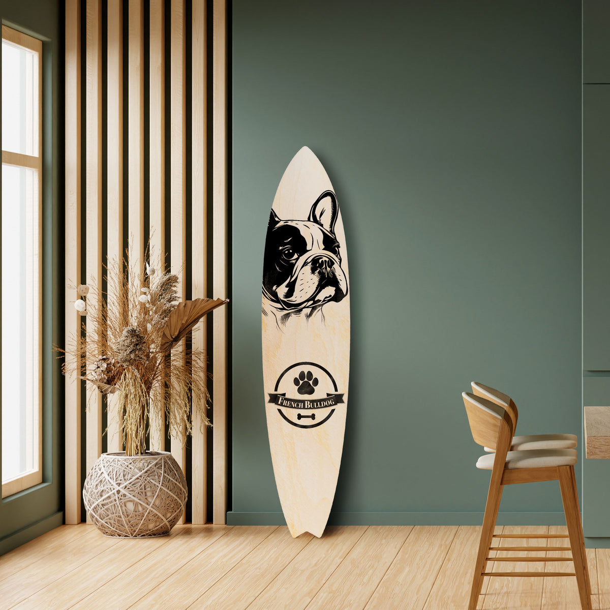 FRENCH BULLDOG Deko-Surfboard