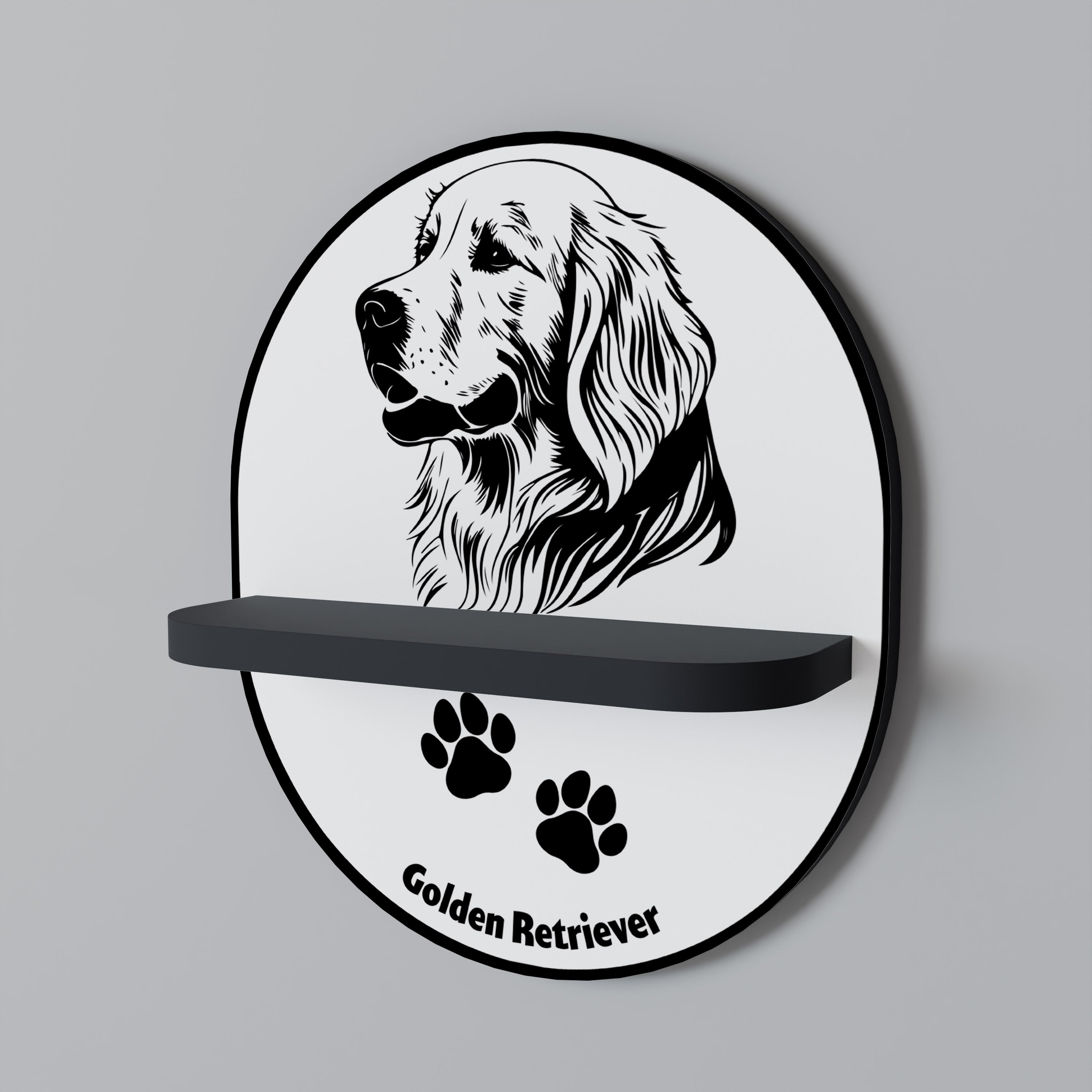 GOLDEN RETRIEVER Ovales Kunstregal in Schwarz