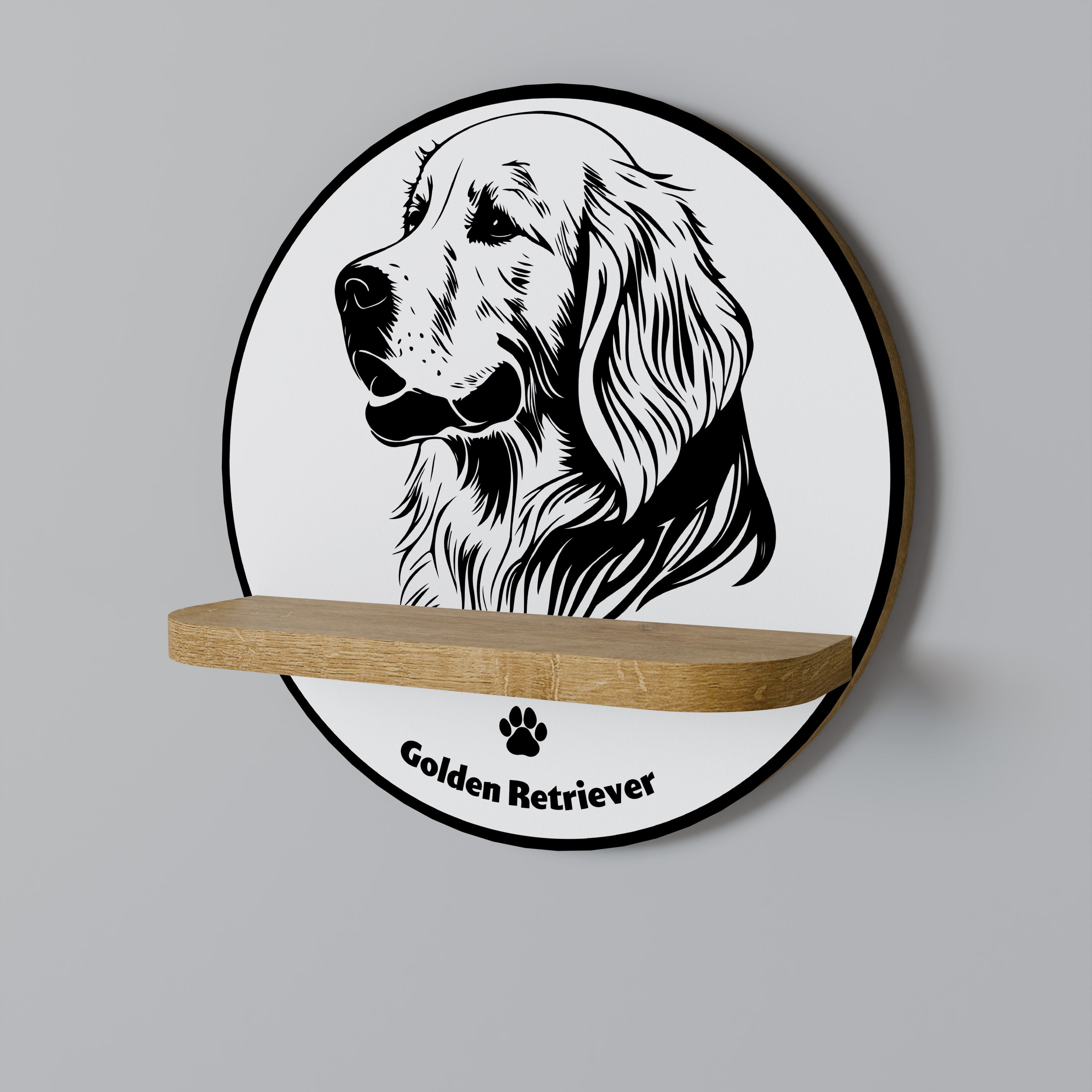 GOLDEN RETRIEVER Rundes Kunstregal in Eichenoptik
