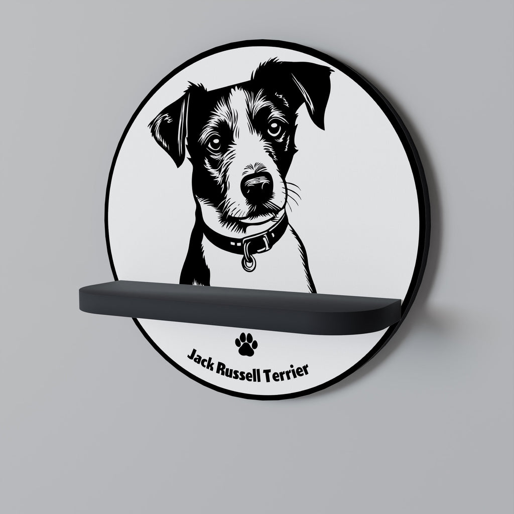 JACK RUSSEL TERRIER Round Art Shelf In Black Finish