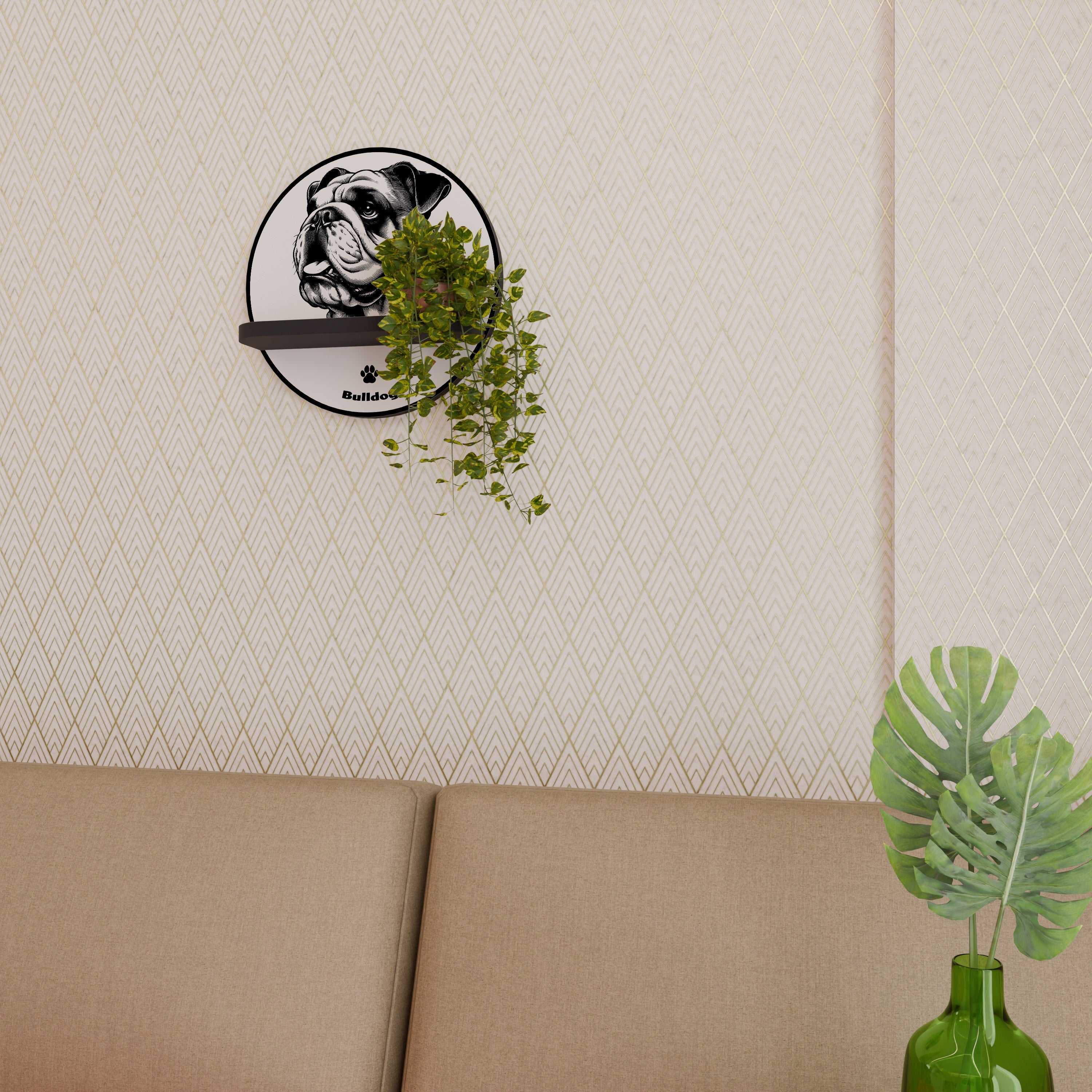 BULLDOG DOG Rundes Kunstregal in Schwarz