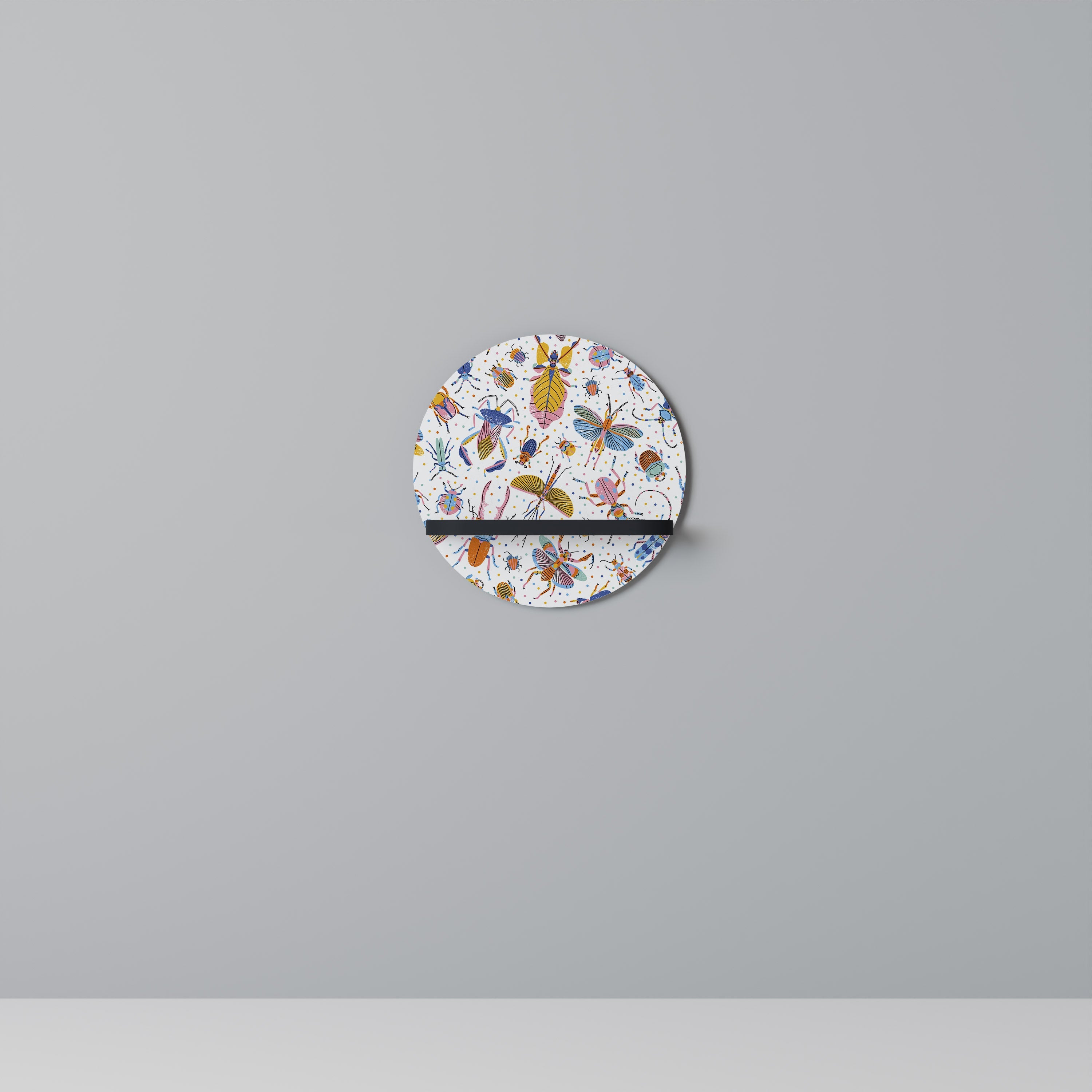 COLORFUL INSECTS Rundes Kunstregal in Schwarz