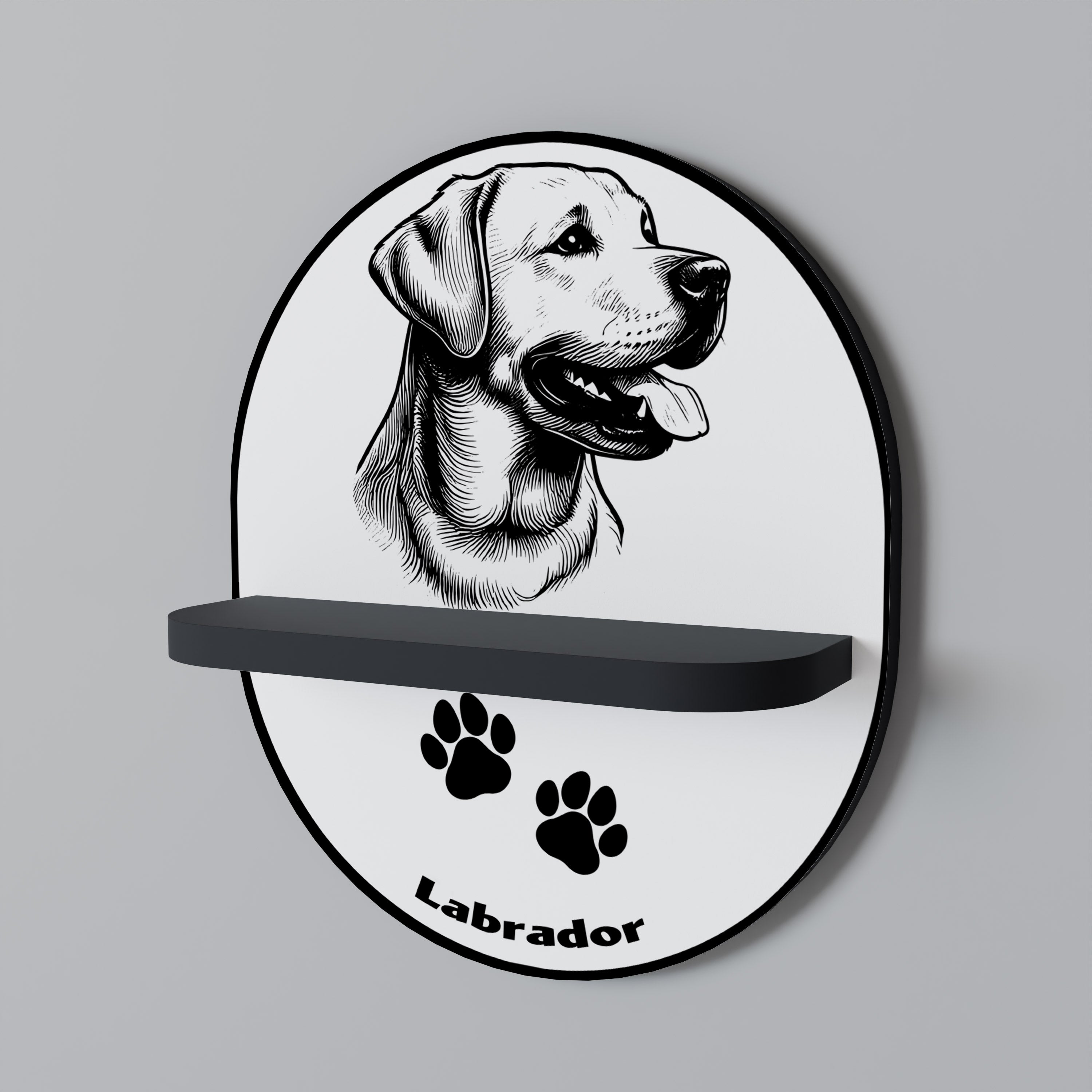 Ovales Kunstregal „Labrador Dog“ in schwarzem Finish