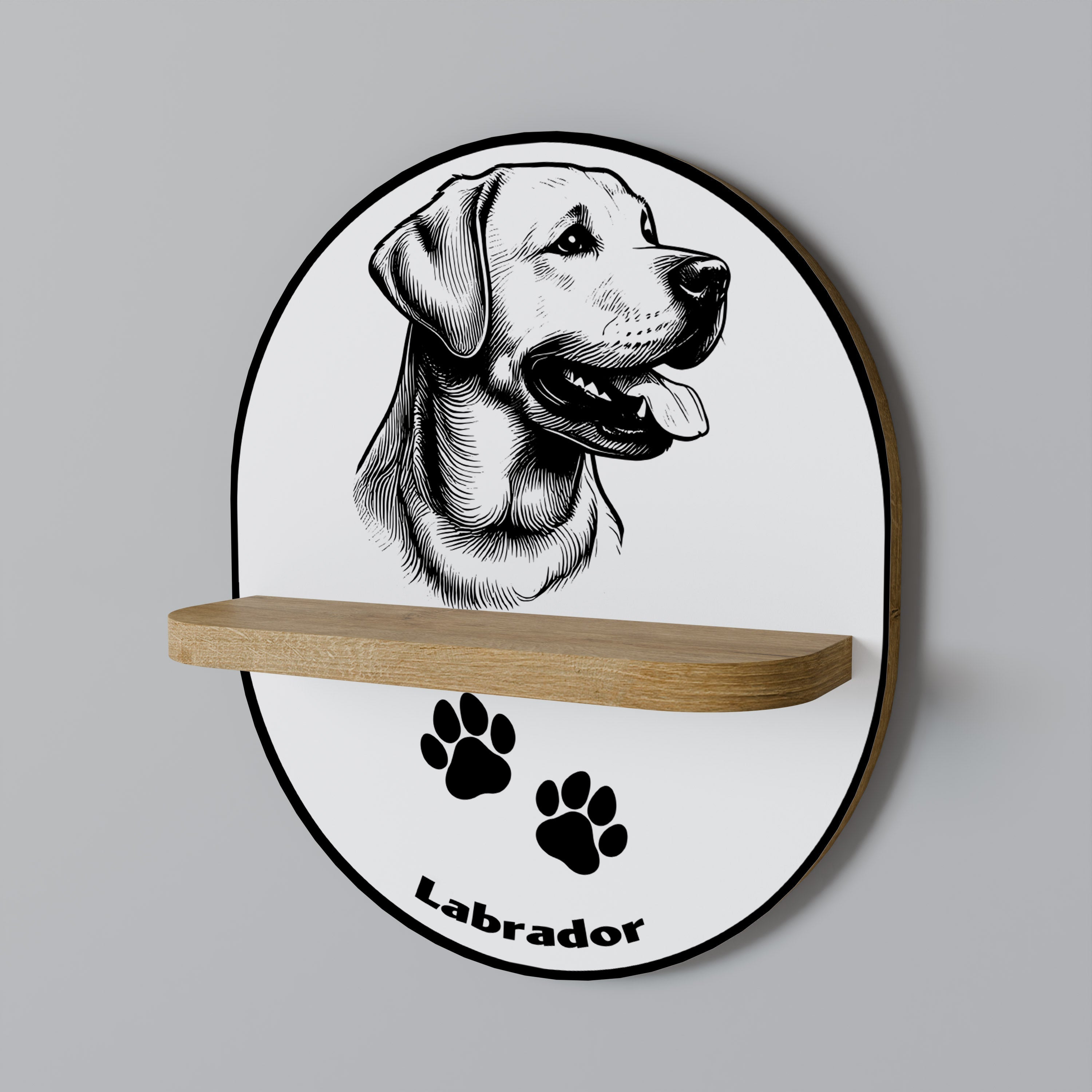 Ovales Kunstregal „Labrador Dog“ in Eichenoptik