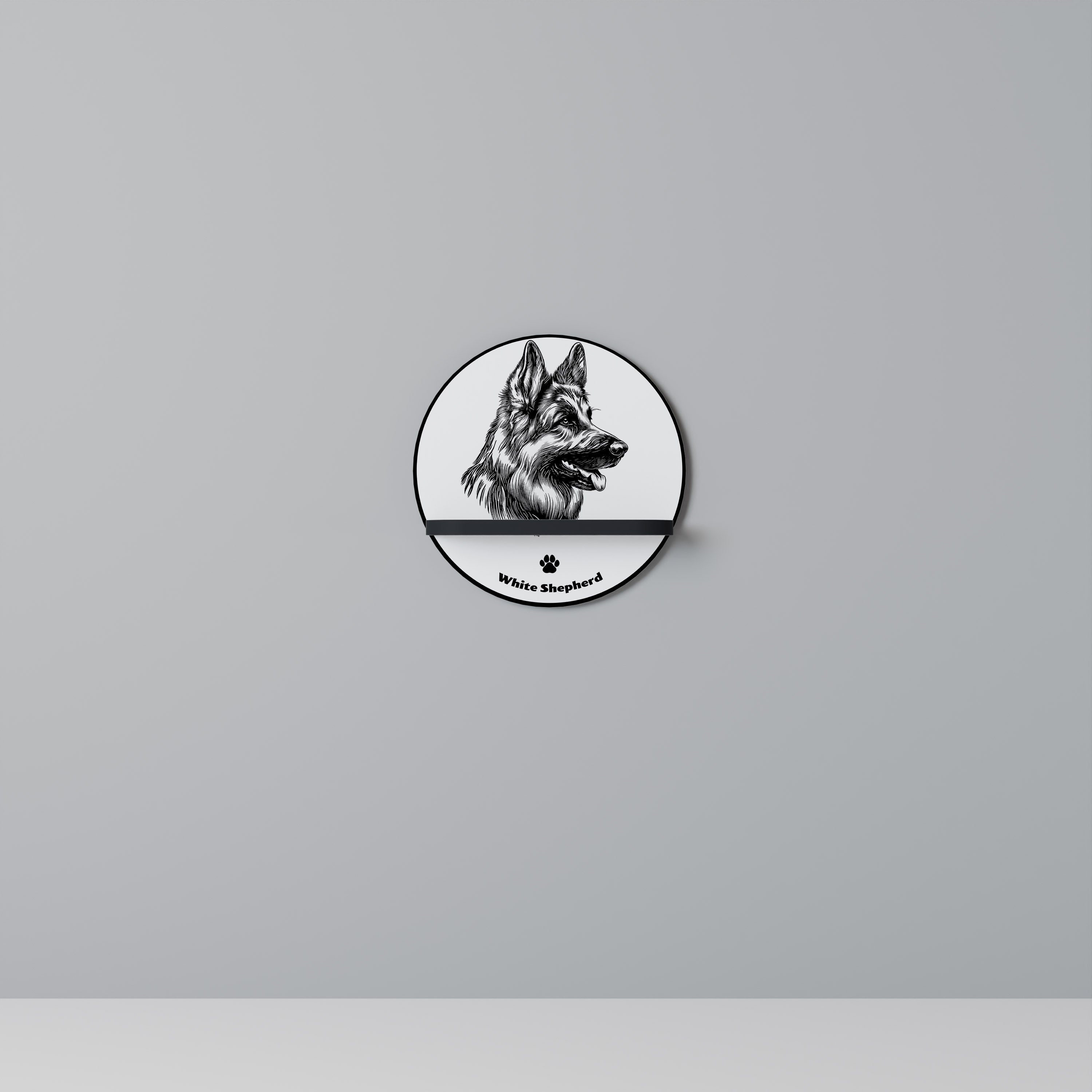 WHITE SHEPHERD DOG Rundes Kunstregal in Schwarz