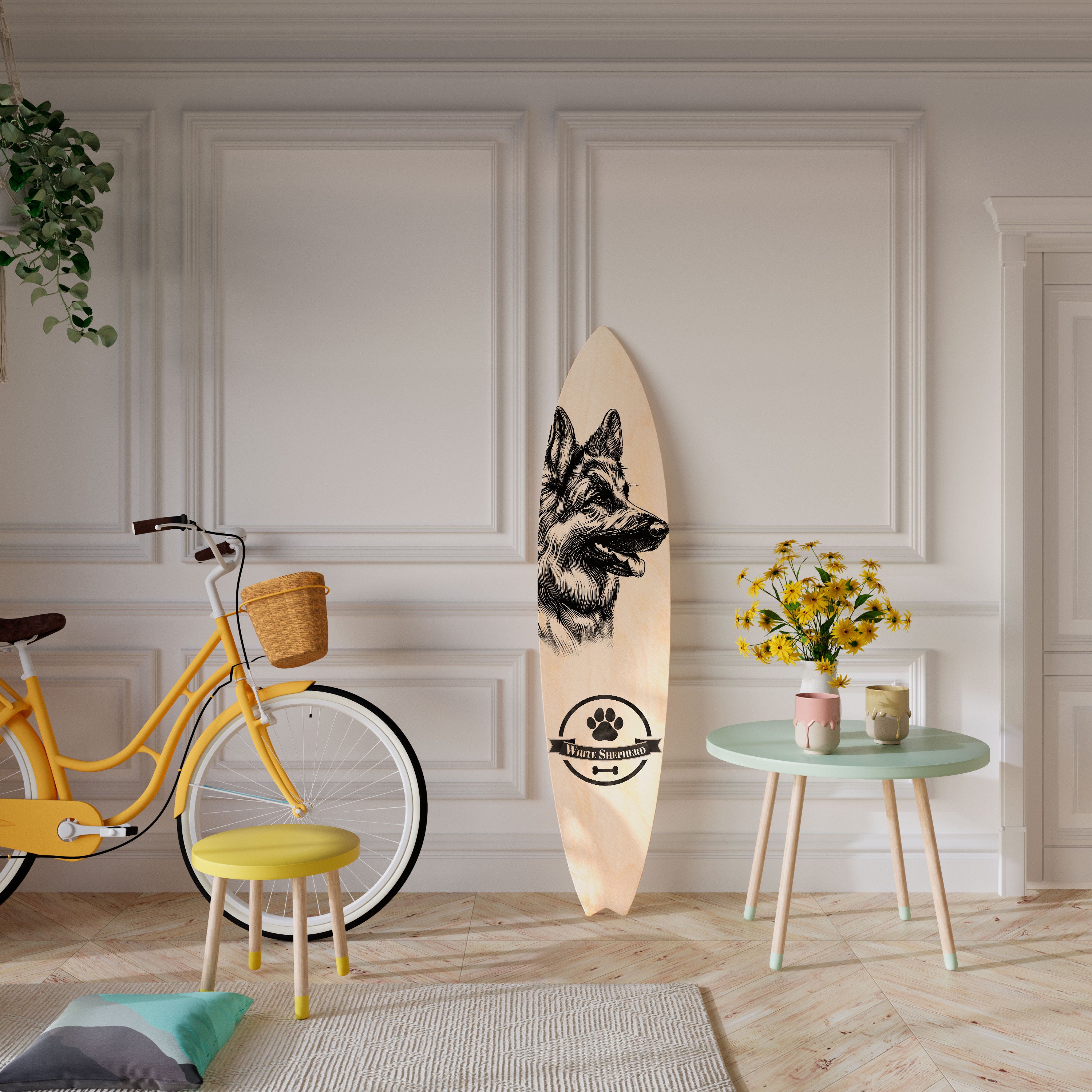 WHITE SHEPHERD DOG Deko-Surfboard