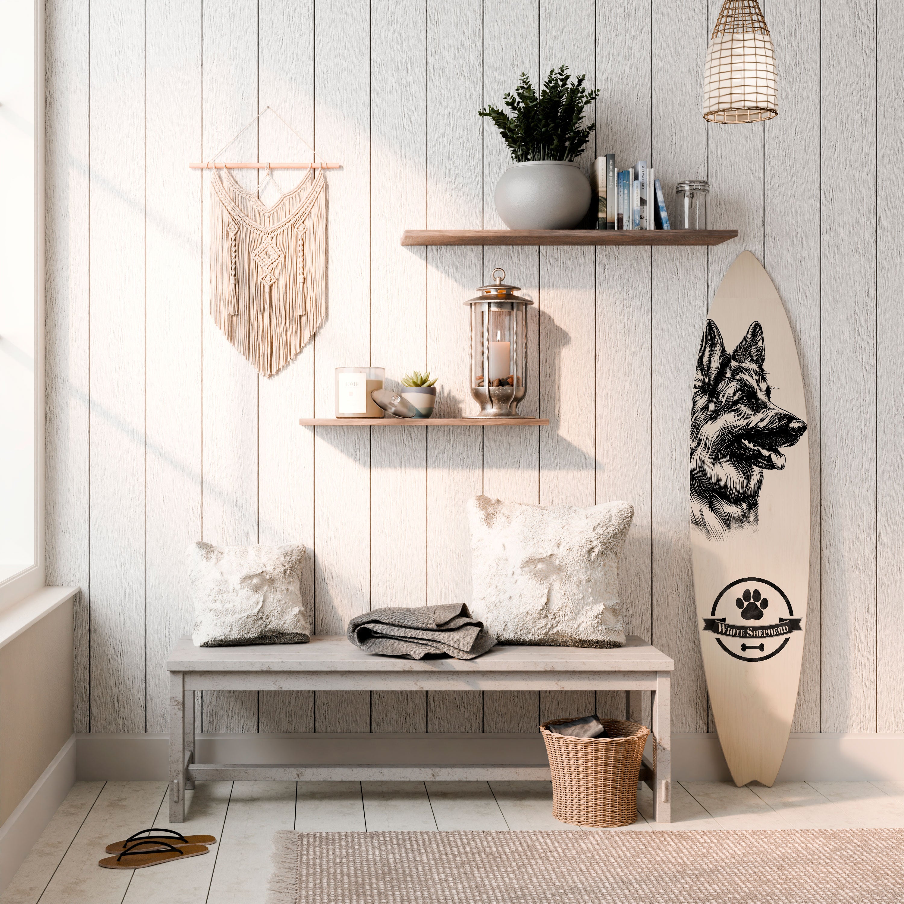 WHITE SHEPHERD DOG Deko-Surfboard