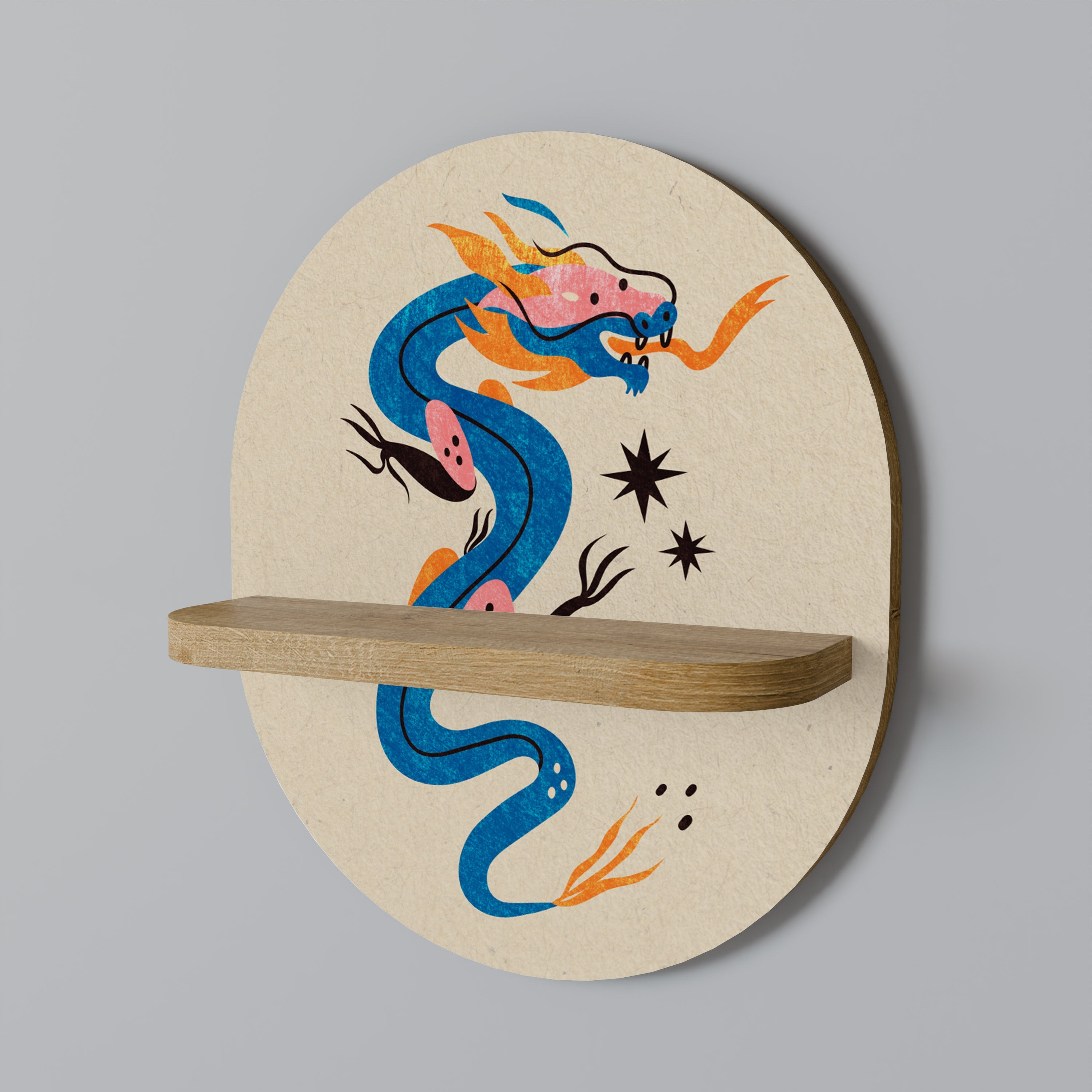 MYTHOLOGICAL CREATURES Ovales Kunstregal in Eichenoptik