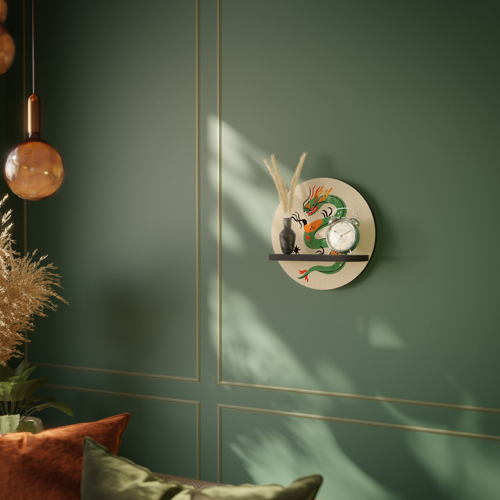 GREEN SKY GUARDIAN Round Art Shelf In Black Finish