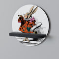 COLORFUL WHITE RABBIT Round Art Shelf In Black Finish