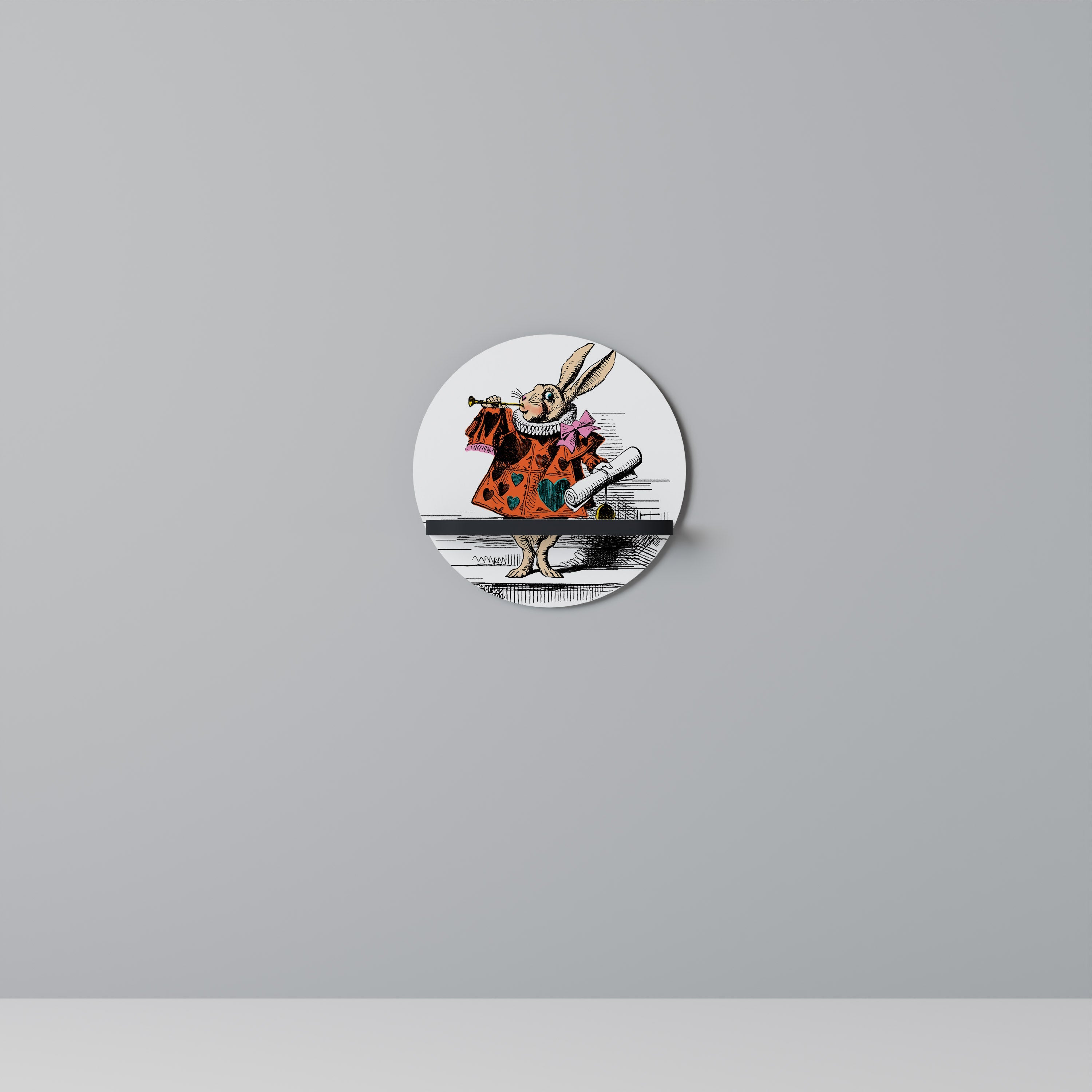 COLORFUL WHITE RABBIT Rundes Kunstregal in Schwarz