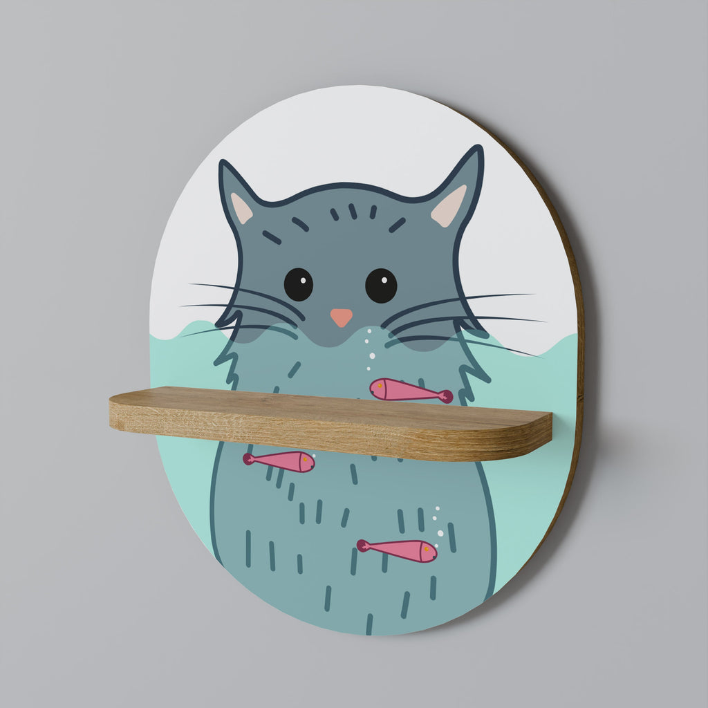 CAT SPLASH Ovales Kunstregal in Eichenoptik