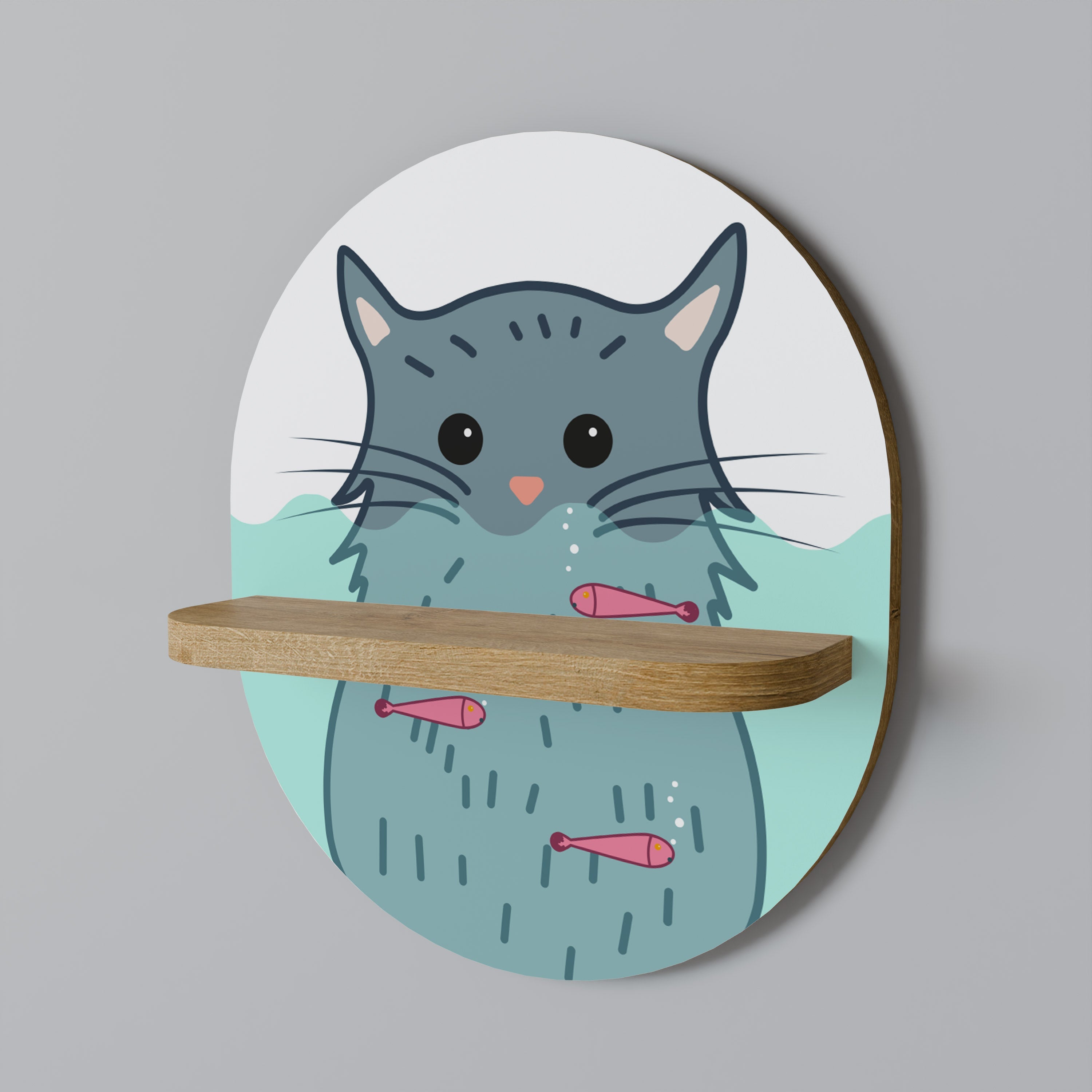 CAT SPLASH Ovales Kunstregal in Eichenoptik