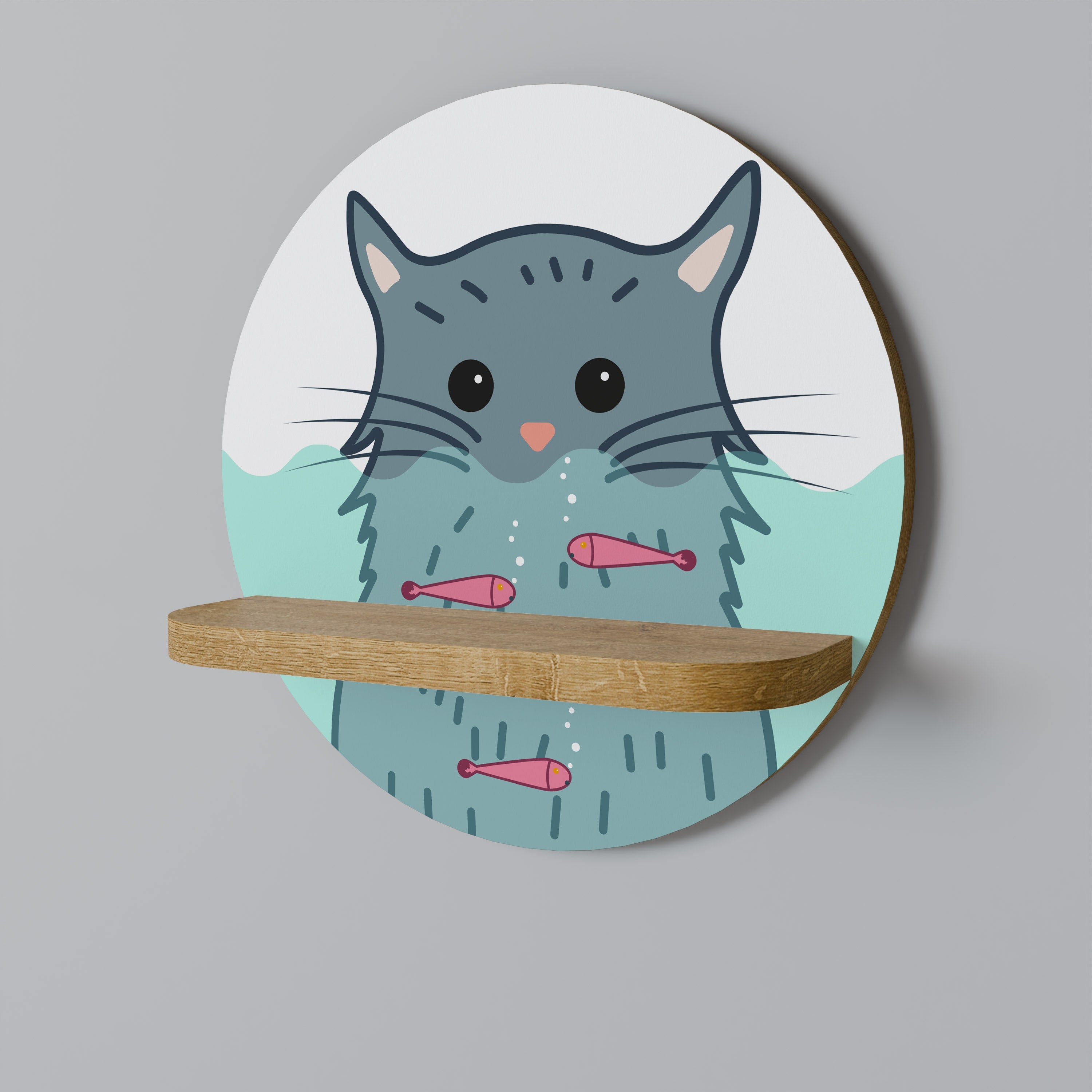 CAT SPLASH Rundes Kunstregal in Eichenoptik