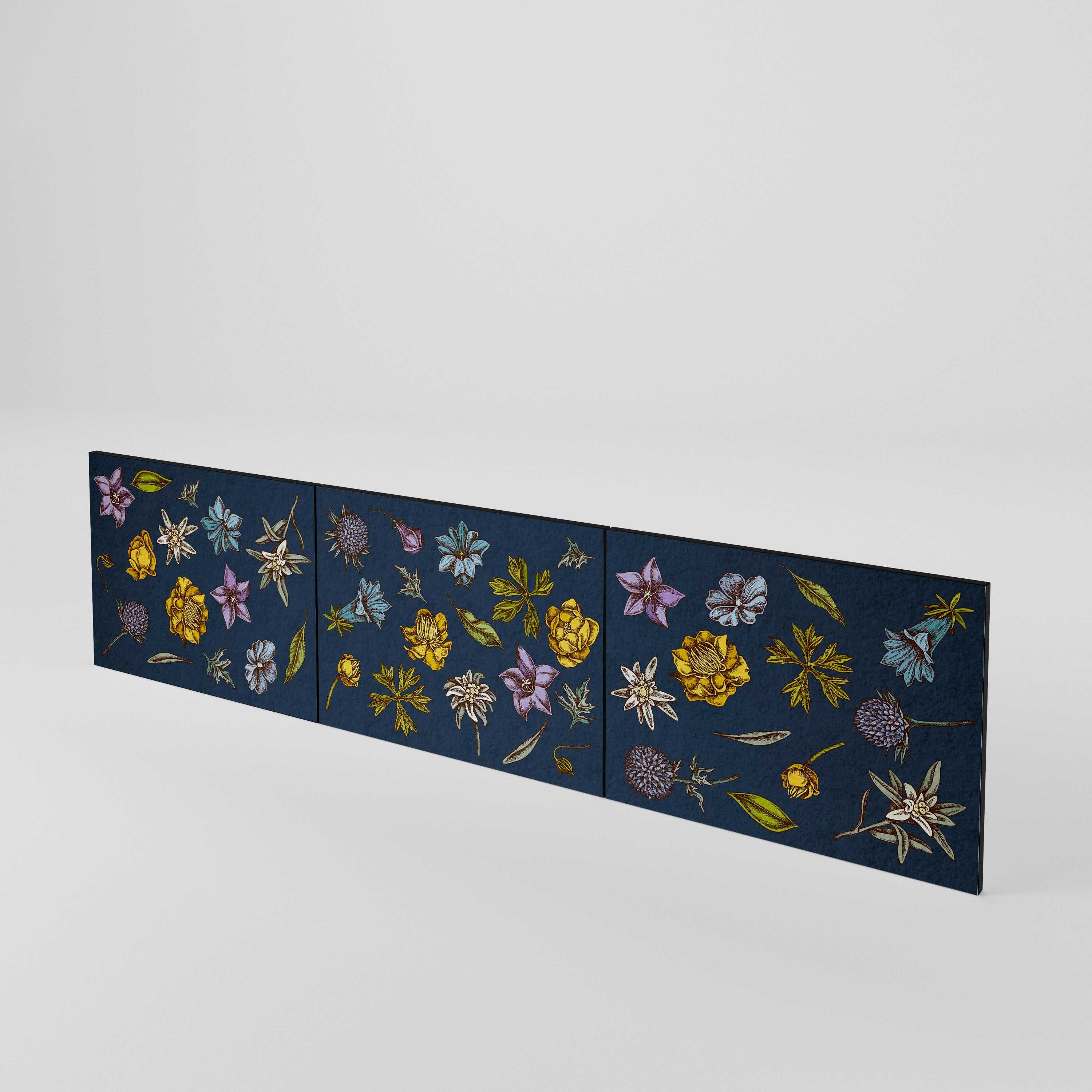 FLOWERS ON NAVY BLUE 3-teiliges TV-Lowboard Tür-Set