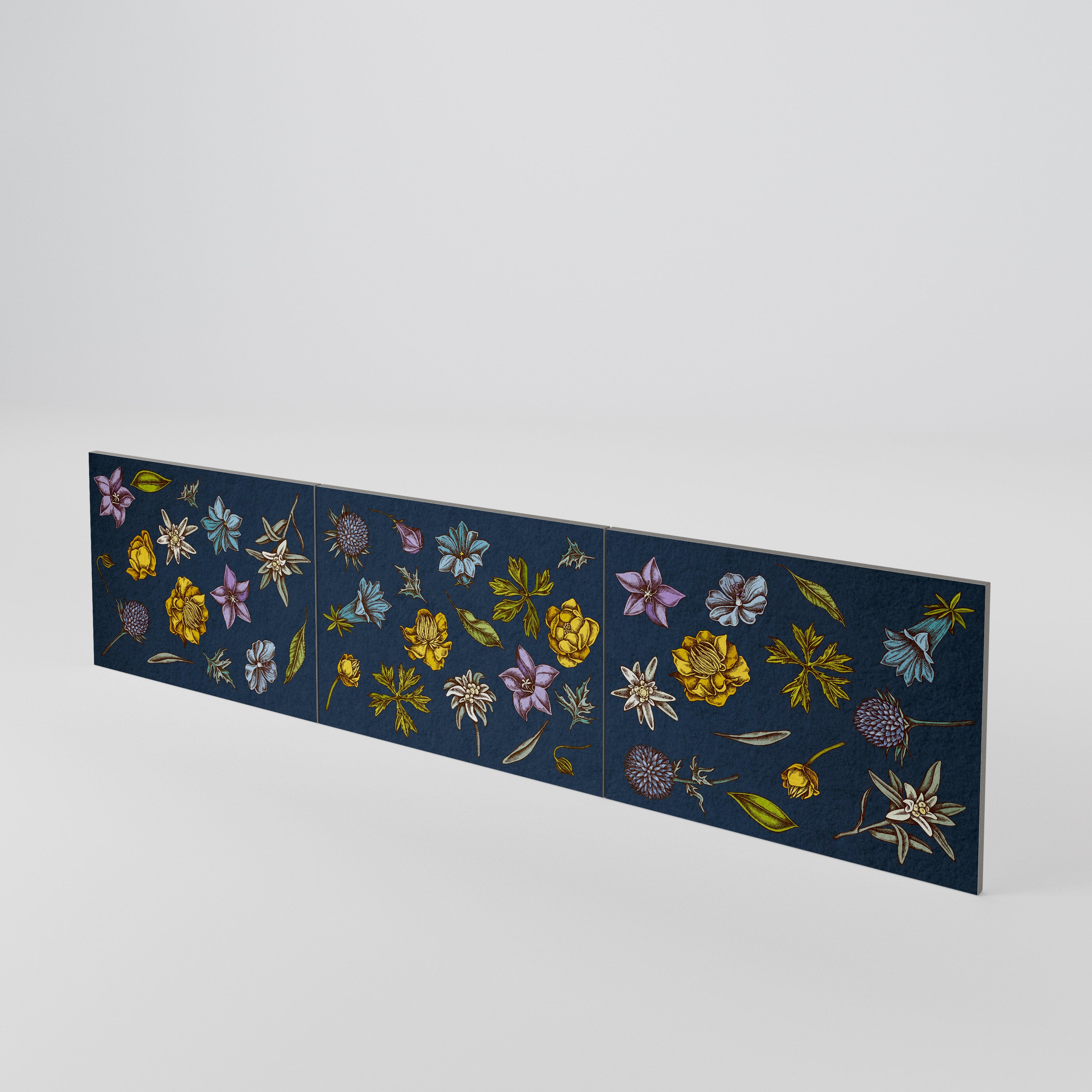 FLOWERS ON NAVY BLUE 3-teiliges TV-Lowboard Tür-Set