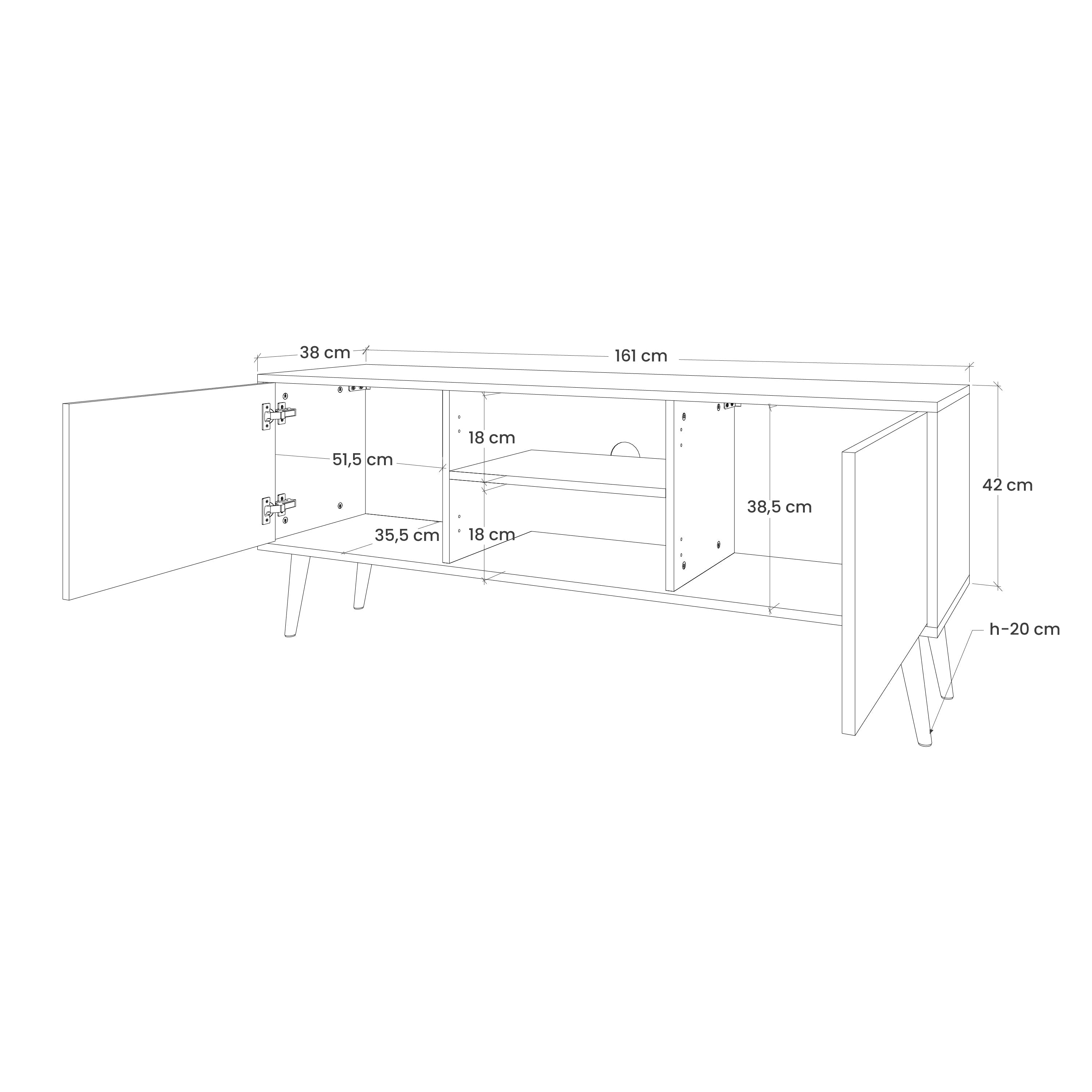 POLYGONAL FLOATING 2-türiger TV-Ständer in Eichenoptik