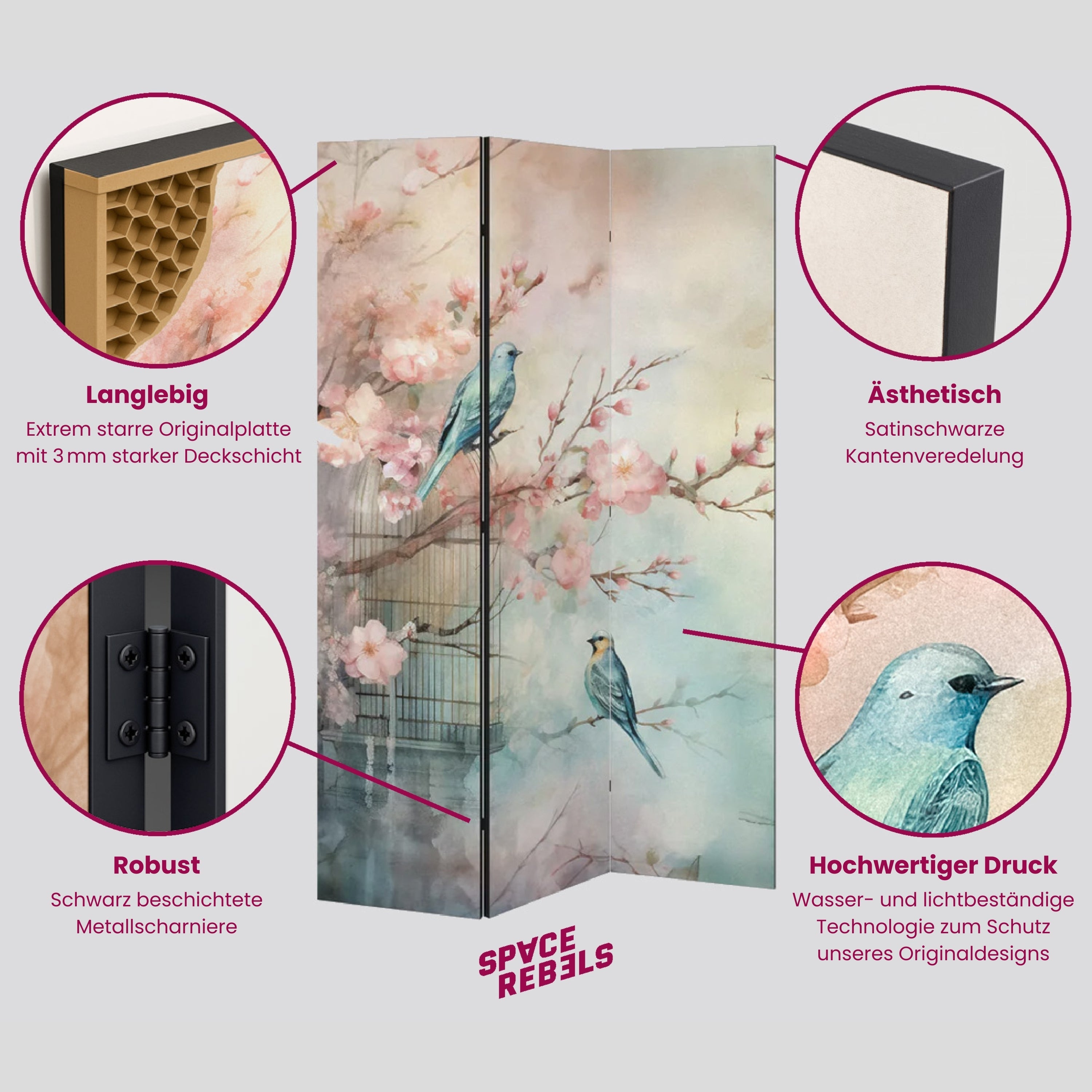 PURE BLOSSOM Dekorativer 3-teiliger Raumteiler